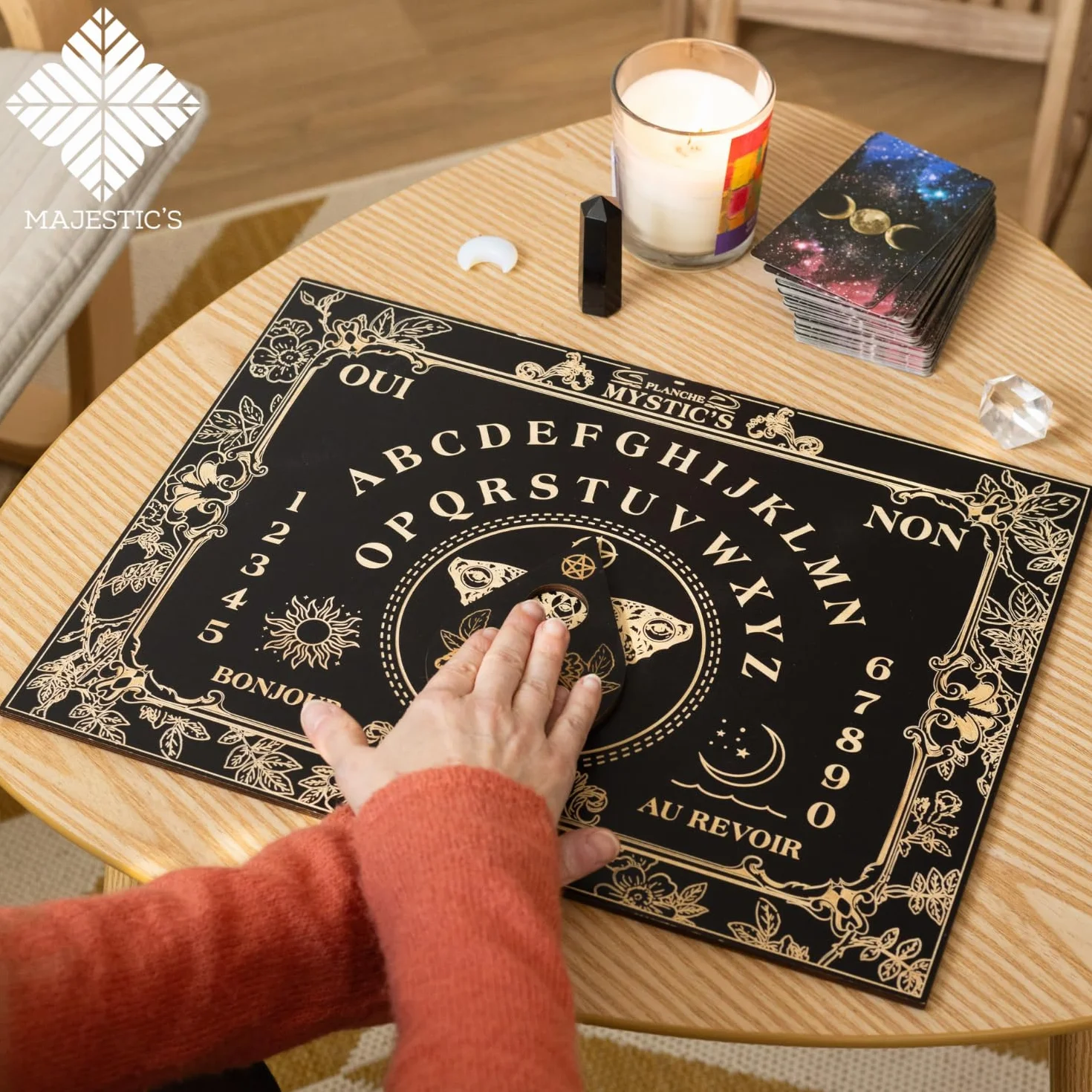 Majestic's Tabla Ouija - 40 cm x 30 cm (Incluye planchette) - Adulto - Interior - Madera - Sin pilas - Tamaño ideal para muchos - Protección grabada - Satisfacción garantizada