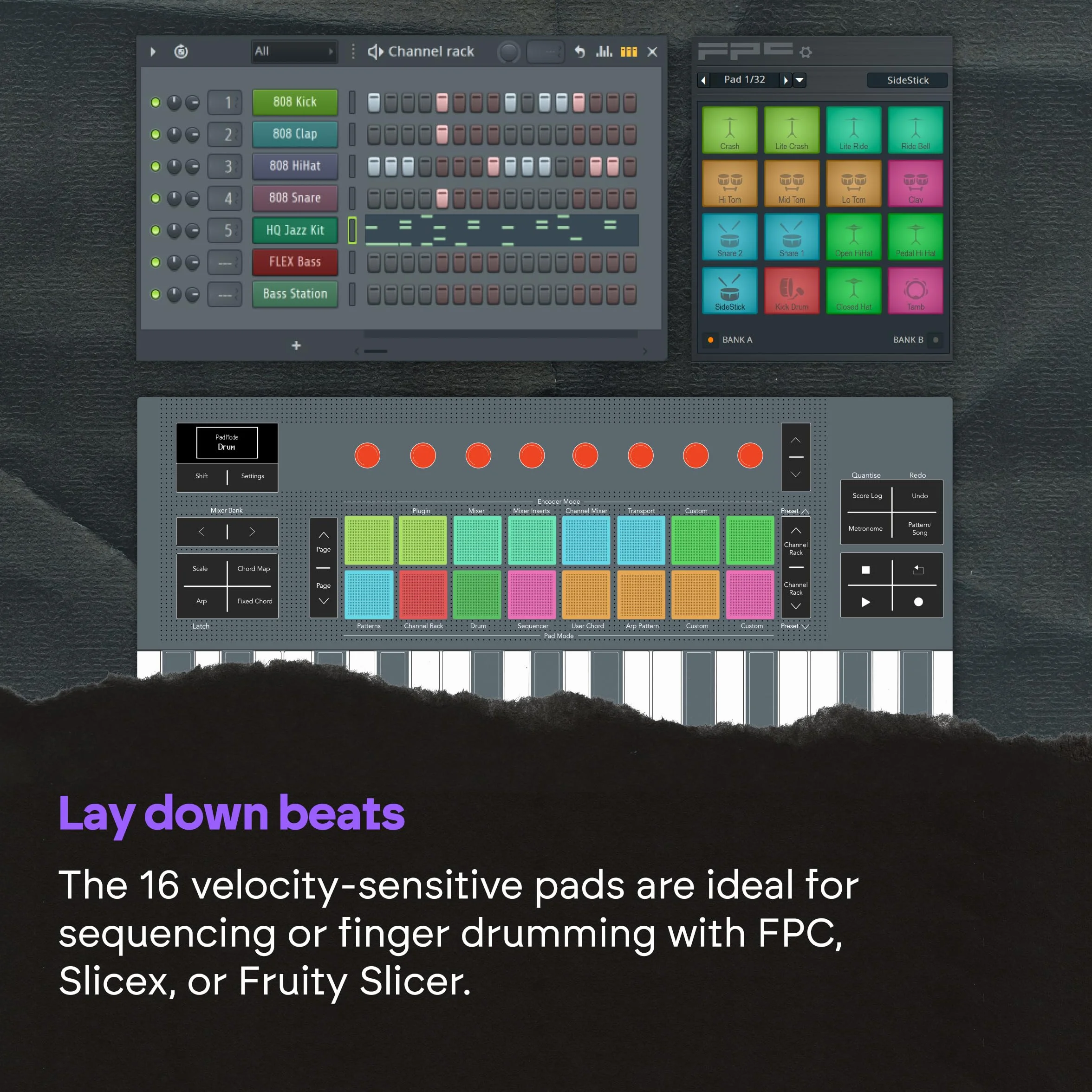 Novation FLkey 2 49 — Teclado controlador MIDI de 49 teclas para FL Studio. Teclas semicontrapesadas, USB, ruedas de tono y modulación, 16 pads de percusión y arpegiador. Incluye 6 meses de FL Studio