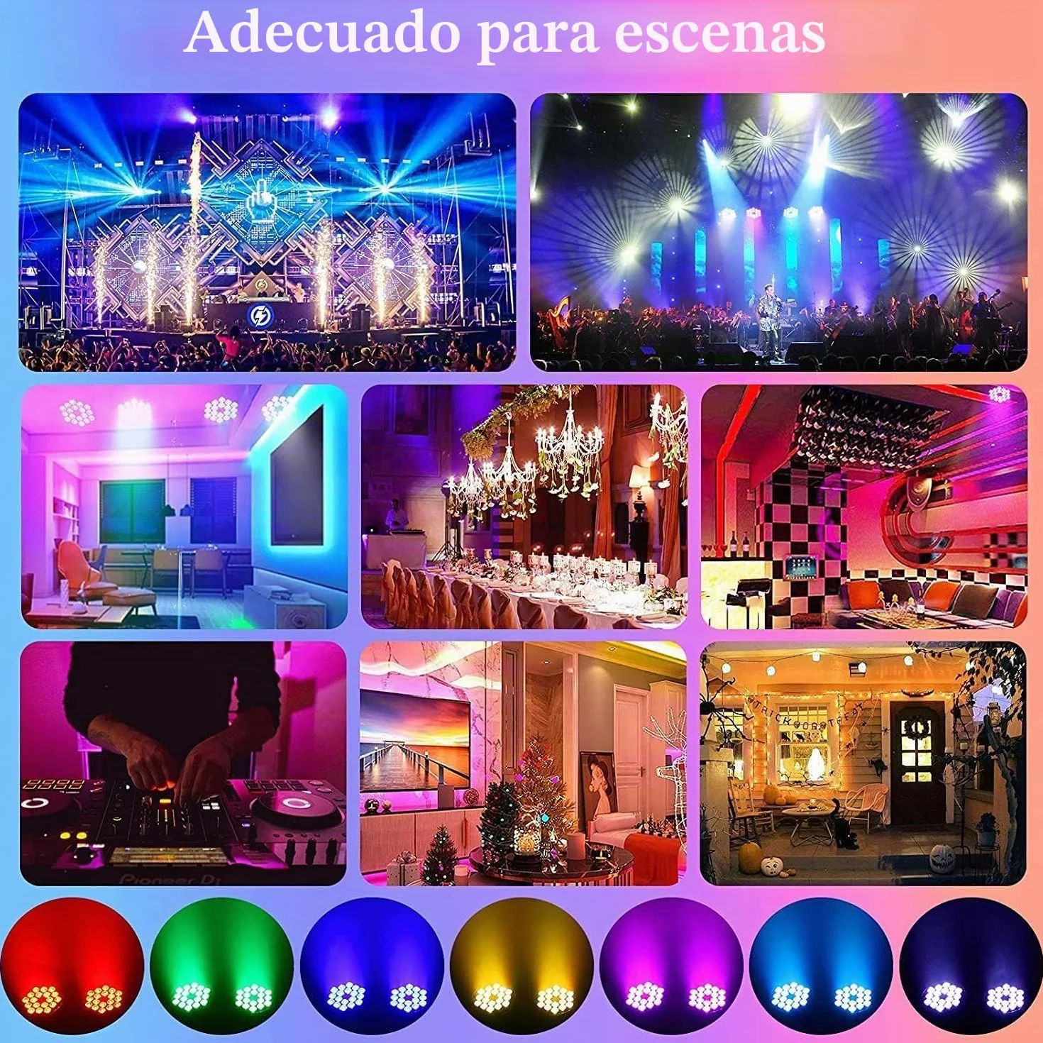 200 W 18 LED par UV+RGB luz de escenario, DMX512, luz de fiesta 8 canales, luz estroboscópica/sonido/modo activo, efecto de luz DJ para espectáculos, bares, fiestas, festivales de música
