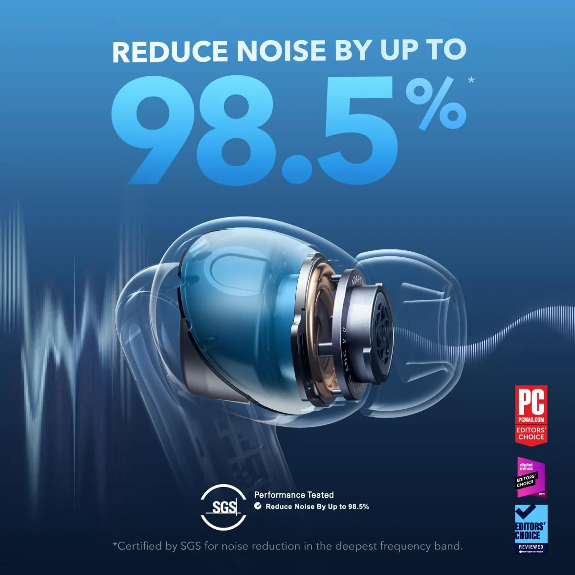 Soundcore by Anker Liberty 4 NC Auriculares Inalambricos Bluetooth, 98,5% Reducción del Ruido, Cancelación Ruido Adaptable a oídos y Entorno, Hi-Res Audio, 50 Horas, Carga inalámbrica, Bluetooth 5.3