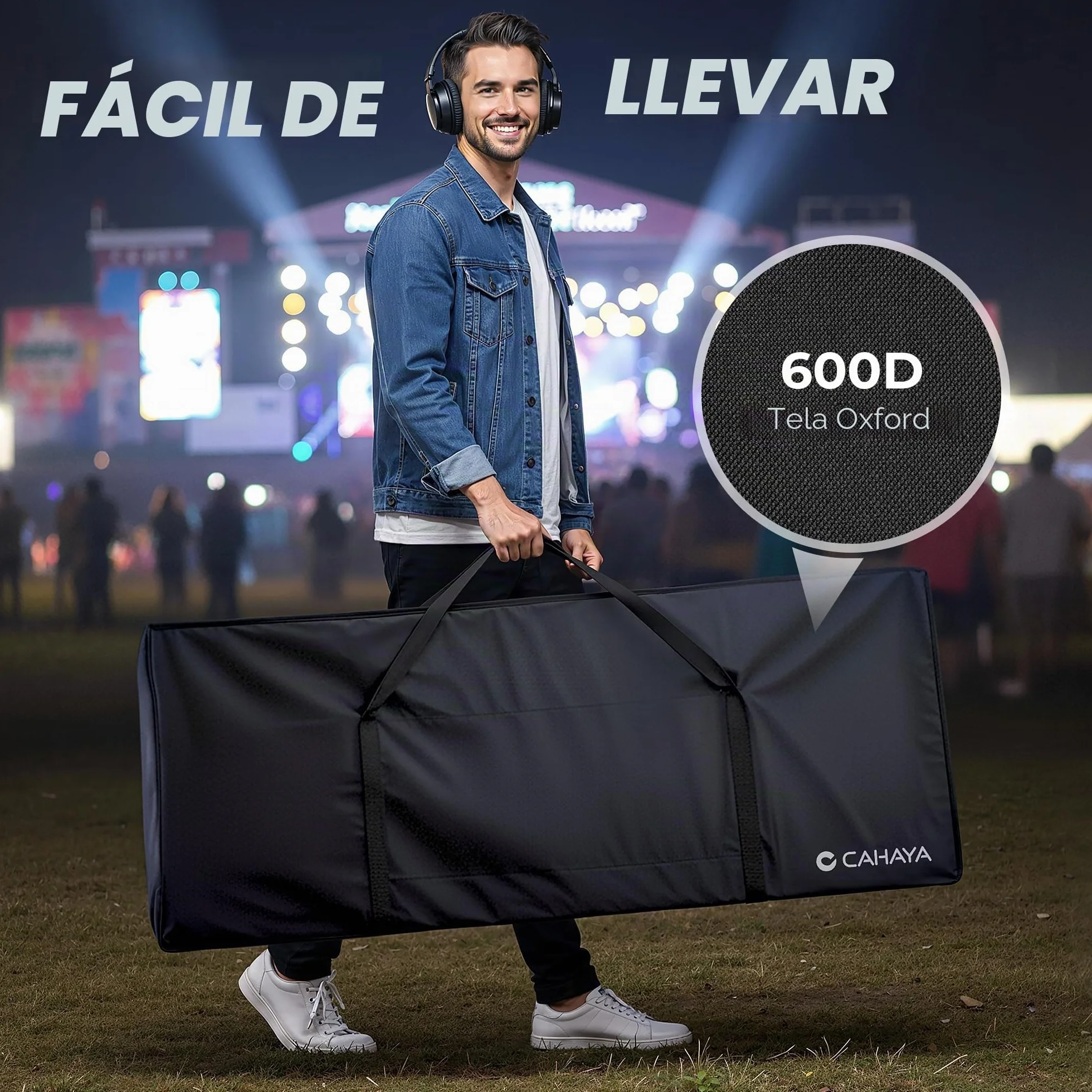 CAHAYA Mesa DJ Portátil Plegable – Cabina DJ con Fundas Negra y Blanca, Estructura Metálica Estable, Gestión de Cables y Bolsa de Transporte, para Controlador y Portátil, 102×51 cm, Blanco