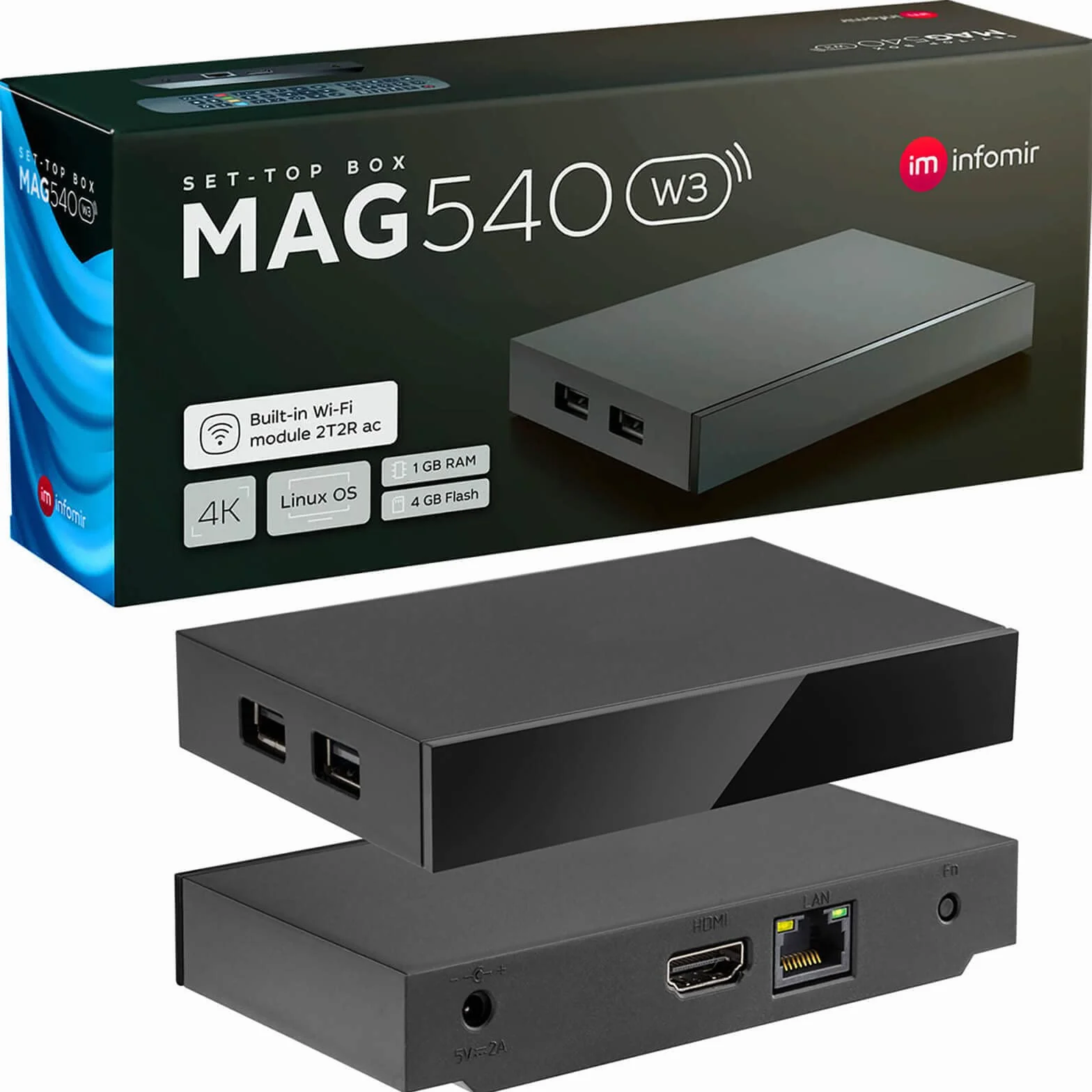 Infomir MAG540w3 IPTV Set Top Box 4K UHD HDMI 2.1 HEVC H.265 Arm Cortex-A35 Wi-Fi Linux