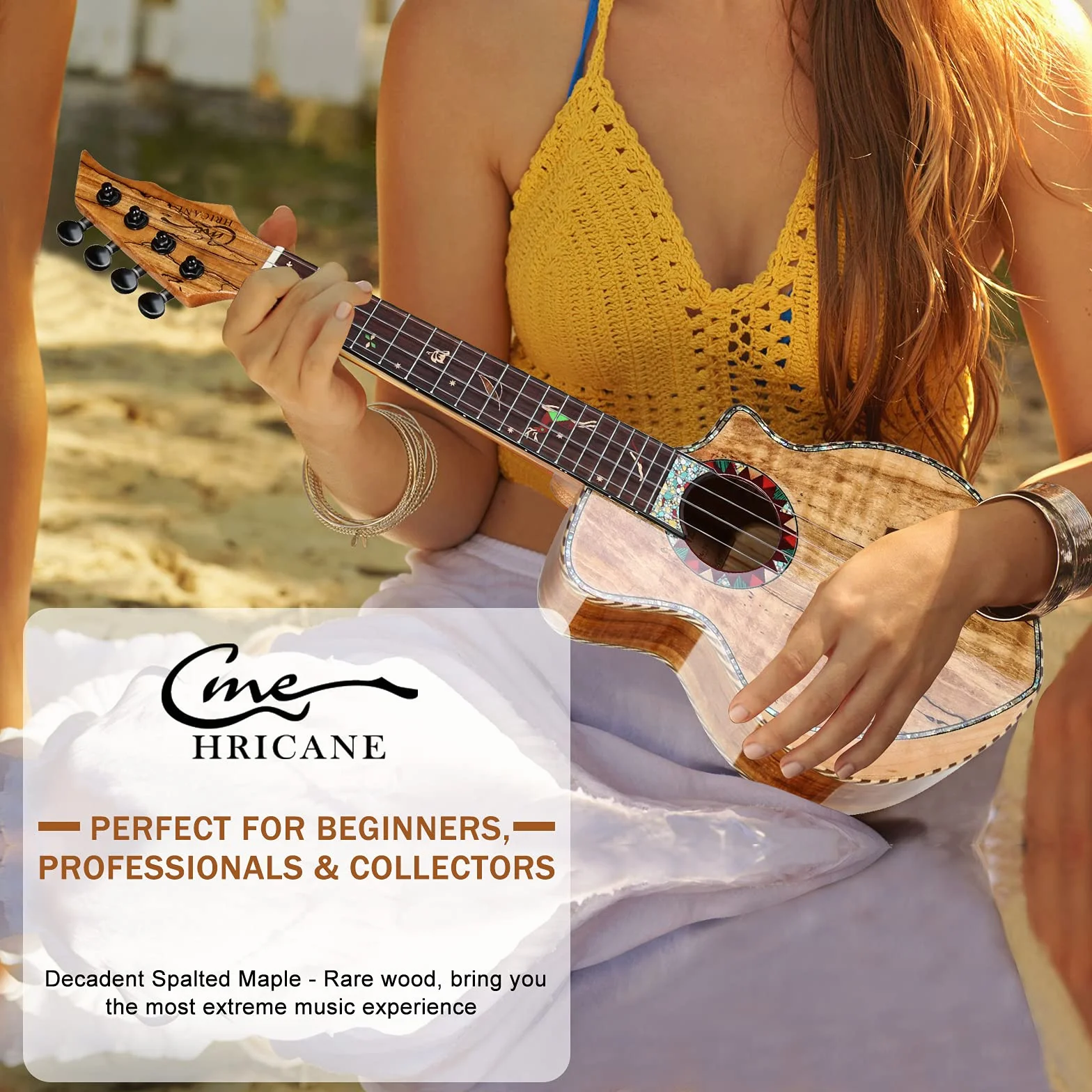 Ukelele de concierto de arce de alta calidad, ukelele profesional liso brillante ultra fino Hawái Ukele Concierto Instrumentos musicales de concierto de 23 pulgadas con estuche
