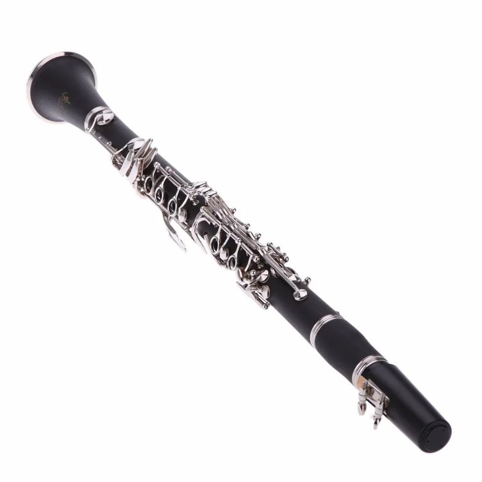Andoer® Clarinete Baquelita 17 B ♭ Key Flat Soprano Niquelado Exquisito con Cork Grease Trapo de Limpieza Guantes 10 Cañas Destornillador Instrumentos de Viento de Madera