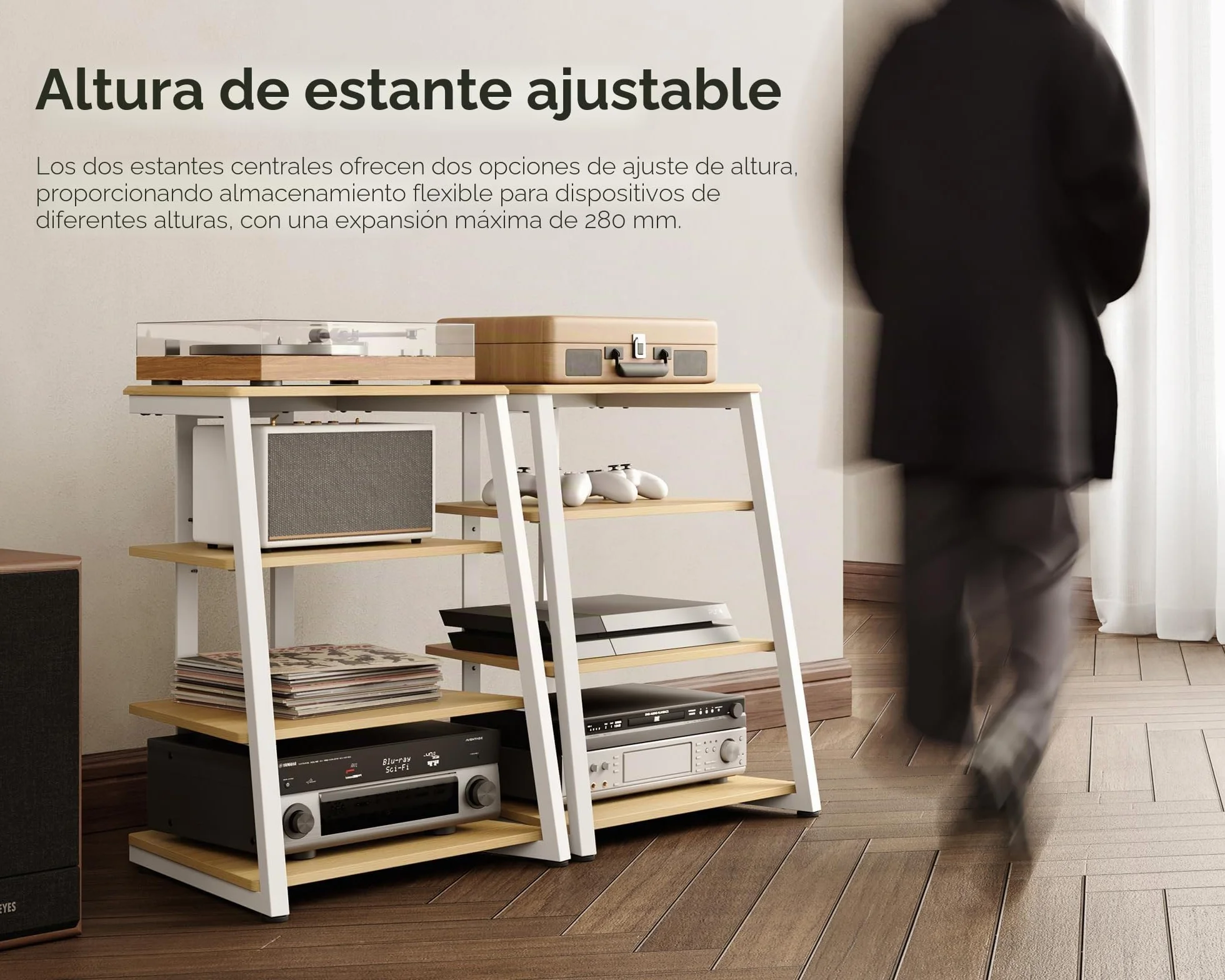 FITUEYES Mueble Tocadiscos de Madera y Metal Mueble HiFi para Tocadiscos Equipo HiFi Muebles HiFi con Estante Regulable Carga MAX. 50kg