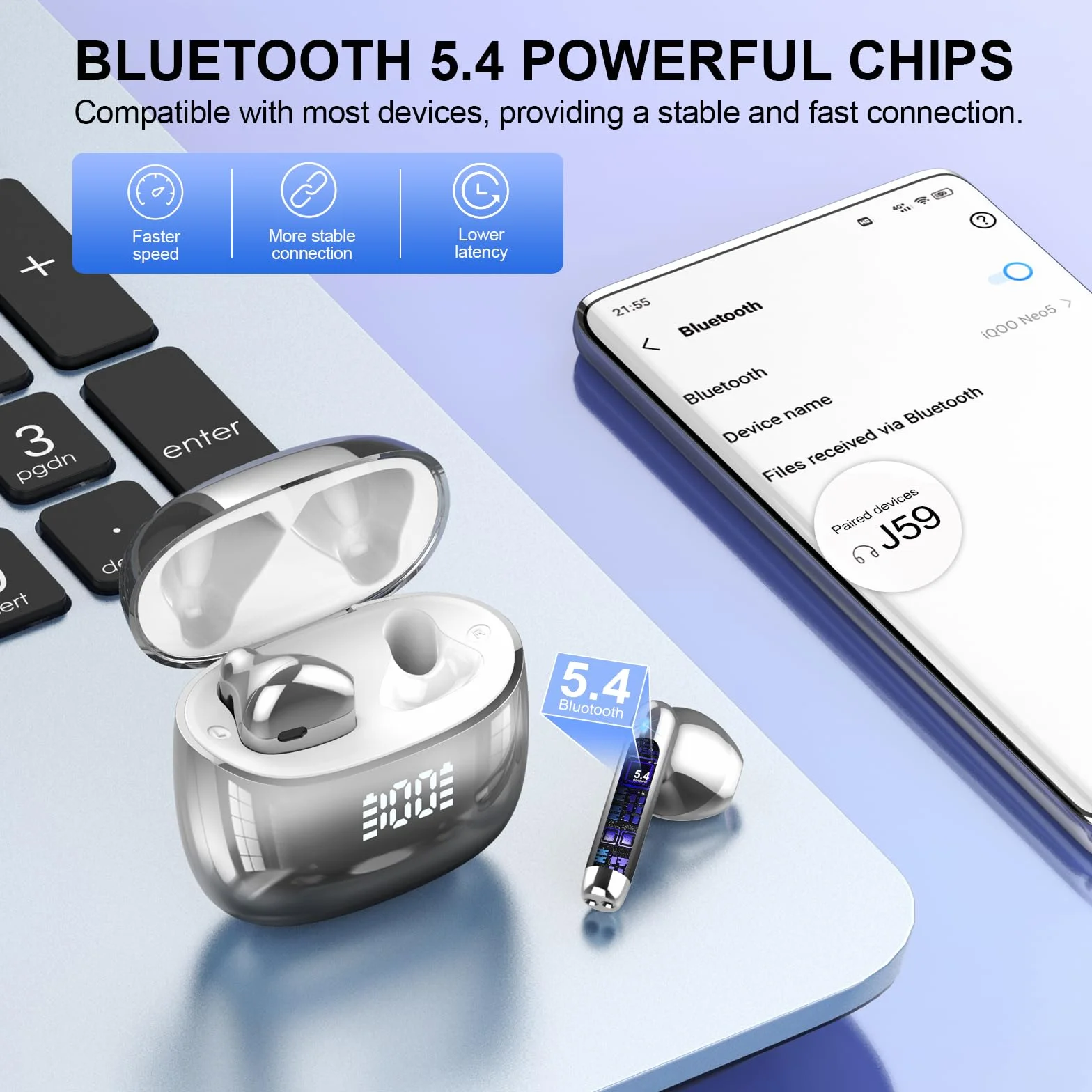 Auriculares Inalámbricos Bluetooth 5.4 Sonido Envolvente con HD Micrófono, 48H, Reducción de Ruido, IP7 Impermeable