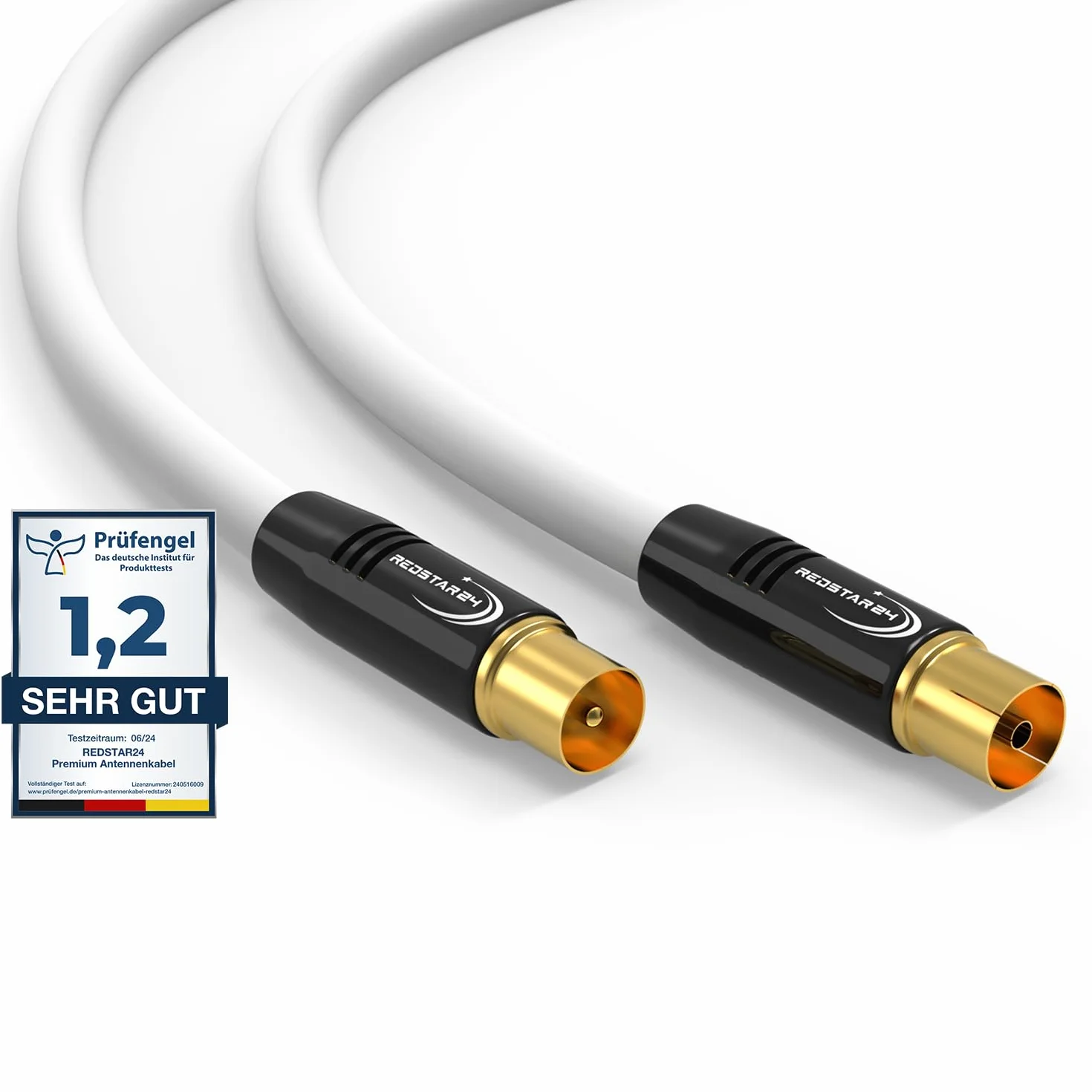 RedStar24 Cable de antena 30m Blanco – Macho a Hembra IEC – Cable Coaxial HDTV Premium para Televisión por Cable | Cable de TV: Compatible con TV, Radio, DVB-T/T2, DVB-C, DAB