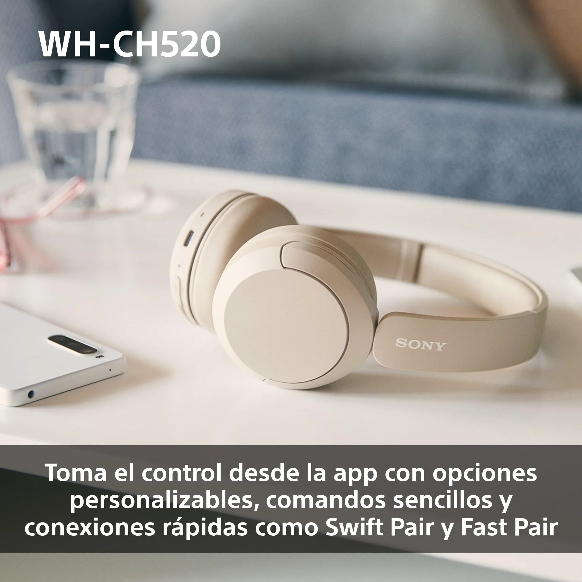 Sony WH-CH520 Auriculares Bluetooth 50 h batería DSEE micrófono integrado Beige