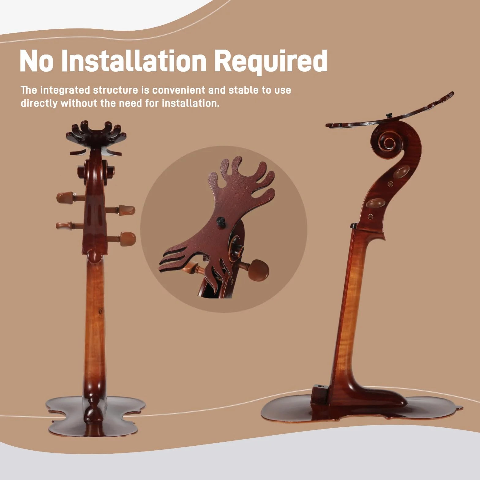 Soporte para violín de madera maciza y soporte para arco con diseño intrincado de corte pasado, forma de violín, hecho a mano, artístico, resistente y colgador de violín y arco, soporte de exhibición,