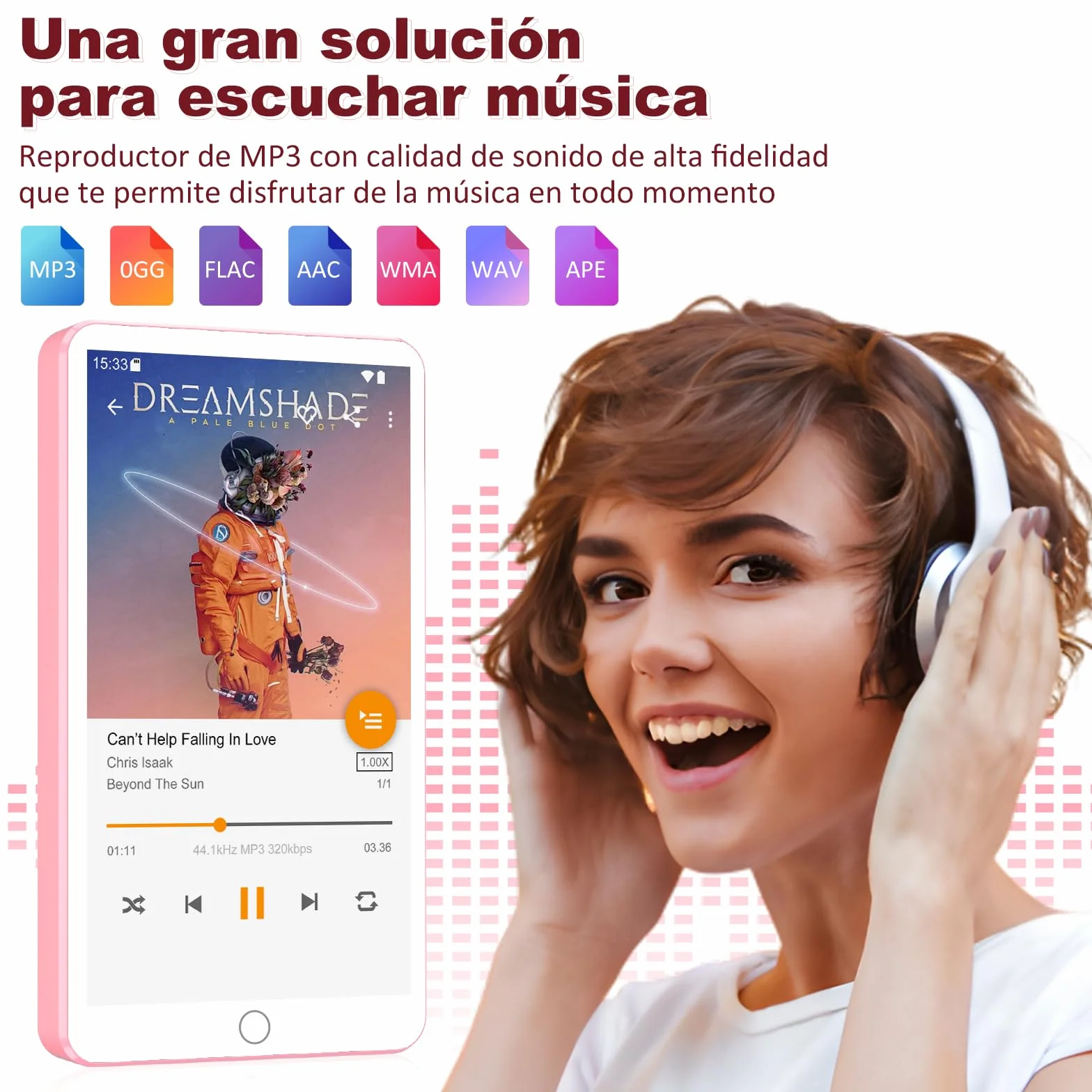 Reproductor MP3 Spotify con Bluetooth y WiFi, Reproductor MP4 Android para niños, Pantalla táctil de 4,02 Pulgadas con Audible,Amazon Music, Deezer, Play Store(Pink16GB)