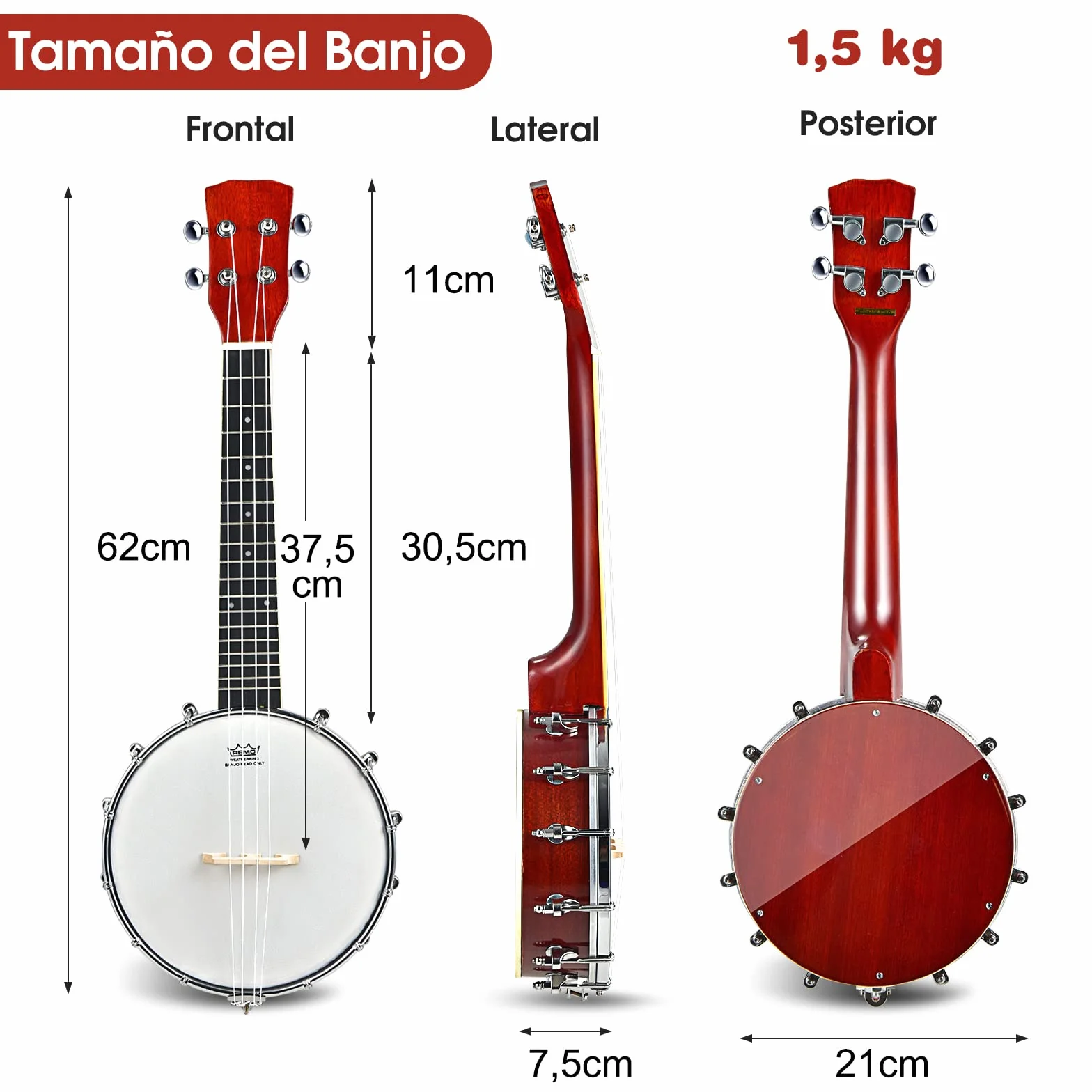 COSTWAY Banjo de 4 Cuerdas, Banjo/Ukelele de Concierto de 62,5 cm con Parte Posterior Sólida y Bolsa de Transporte, Revestimiento Brillante, Kit de Banjo de Viaje para Niños y Adultos