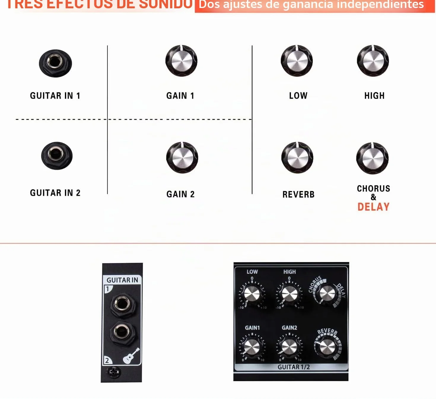 Coolmusic BP60D 60 W x 2 Altavoz Amplificador de Guitarra acústica Alimentado por batería, Altavoz Bluetooth portátil con Efecto de retardo de Coro de reverberación, 7 entradas