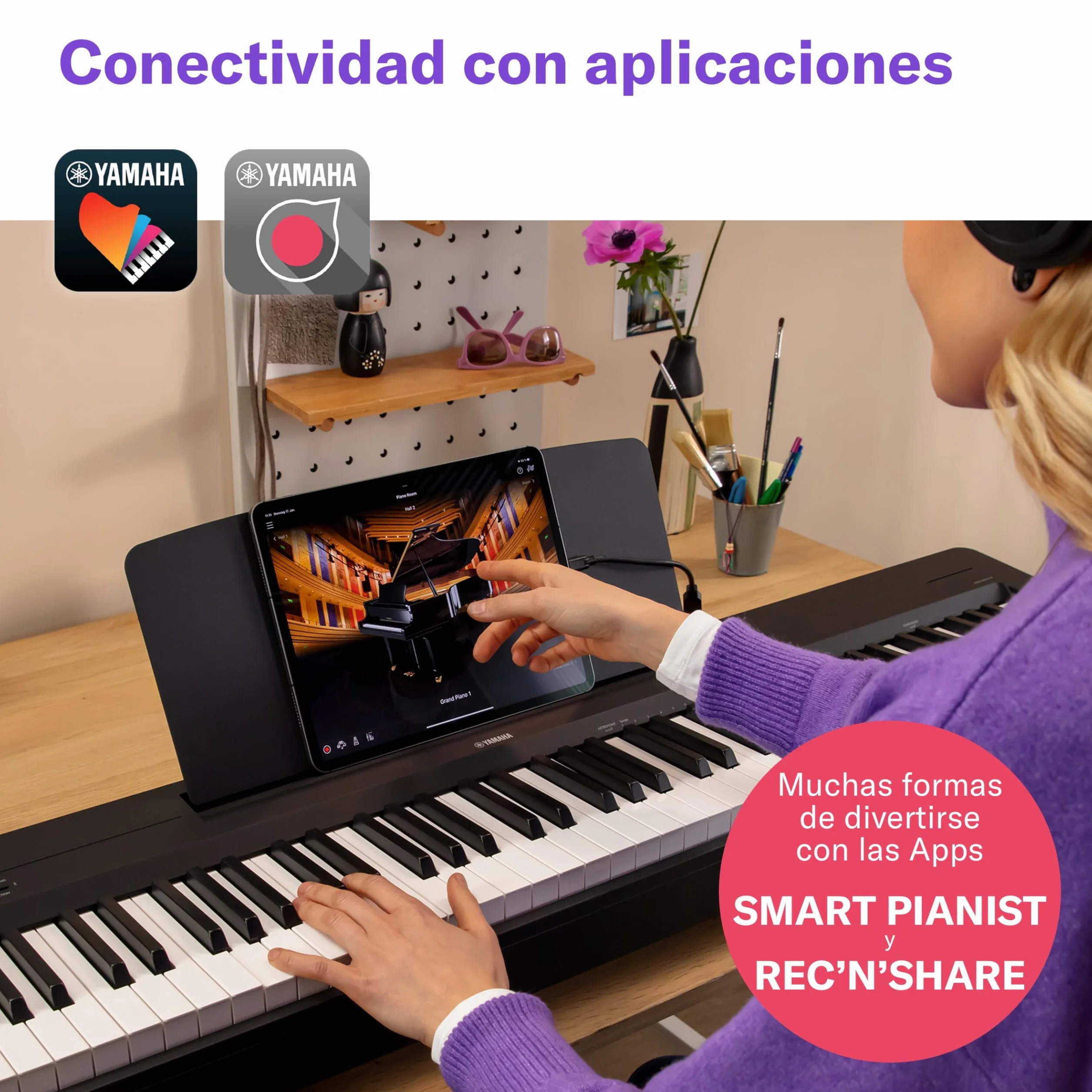 Piano Digital Yamaha P-145BT – Ligero y Portátil, con Teclado Graded Hammer Compact, 88 Teclas y 10 Voces de Instrumentos, Bluetooth – Negro