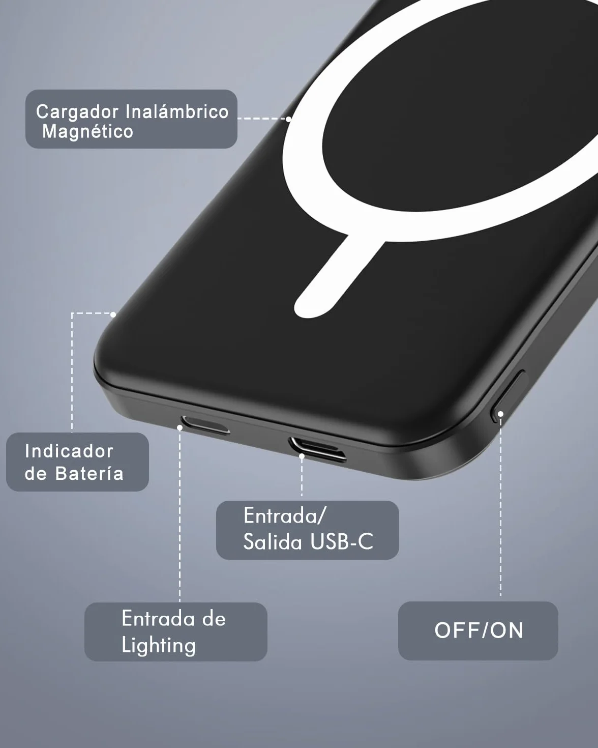 podoru Power Bank for mag-Safe 5000mAh, Power Bank Magnético con USB-C Cable Bateria Portatil Carga Rapida Inalámbrico Bateria Externa iPhone para iPhone 17/16/15/14/13/12 Serie, Negro