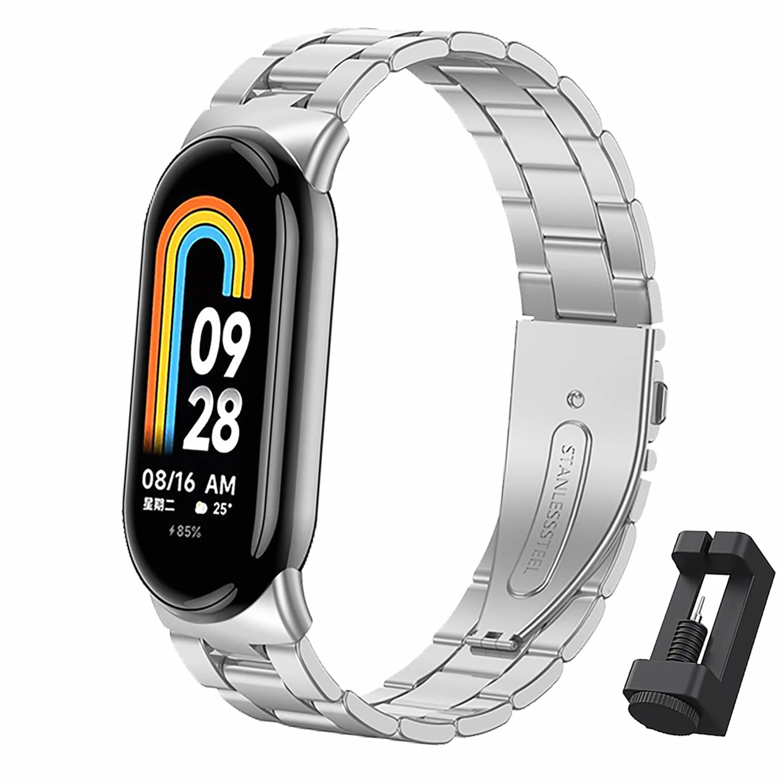 BDIG Correa Compatible para Xiaomi Mi Band 10/9/8, Pulsera de Repuesto de Acero Inoxidable Hebilla Ajustable Plata