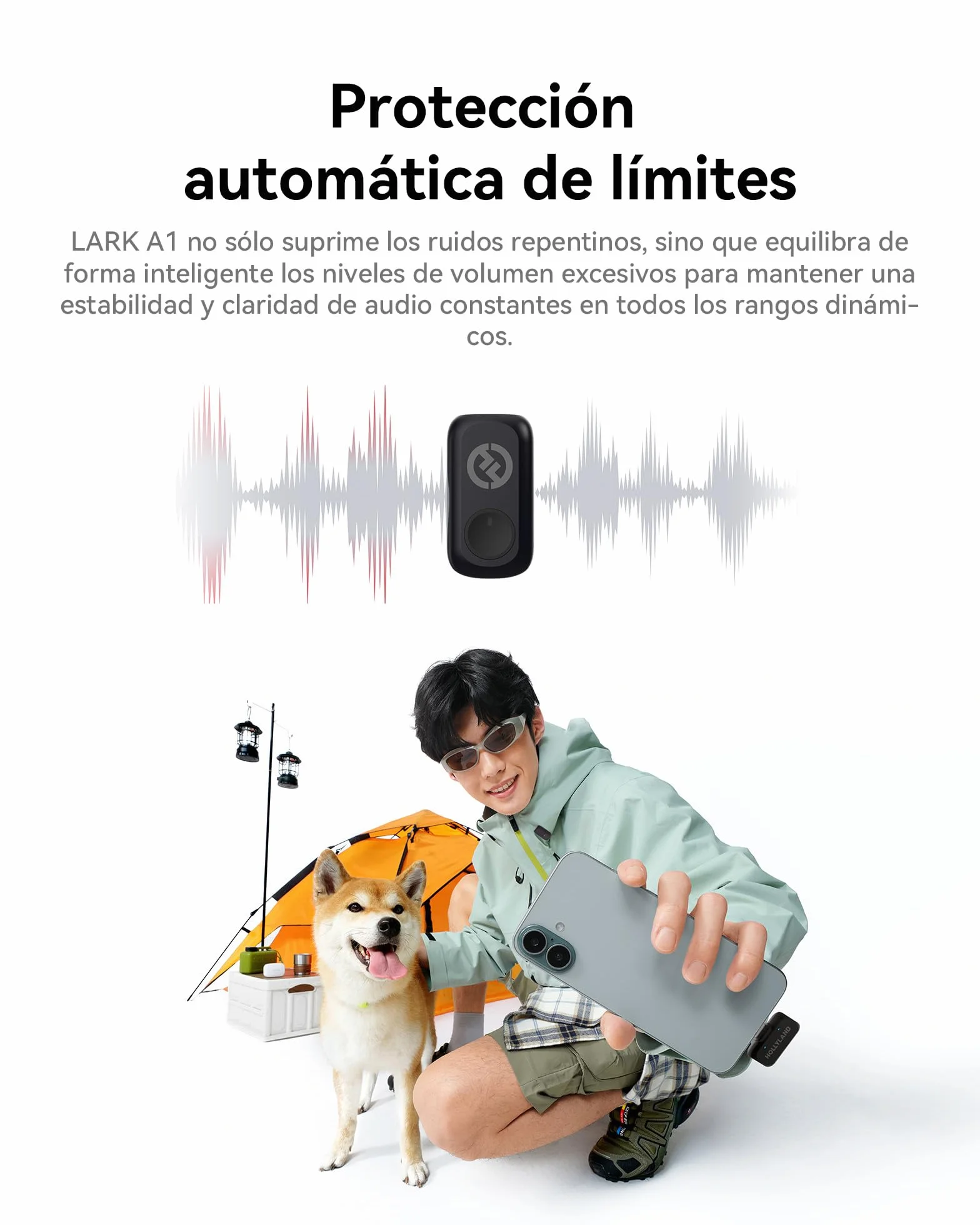 Hollyland Lark A1 Duo - Mini micrófono inalámbrico para iPhone 15/16 y Android (2 TX + USB-C RX + Estuche de Carga), micrófono magnético para Youtube, TikTok, podcasts y entrevistas (Negro)