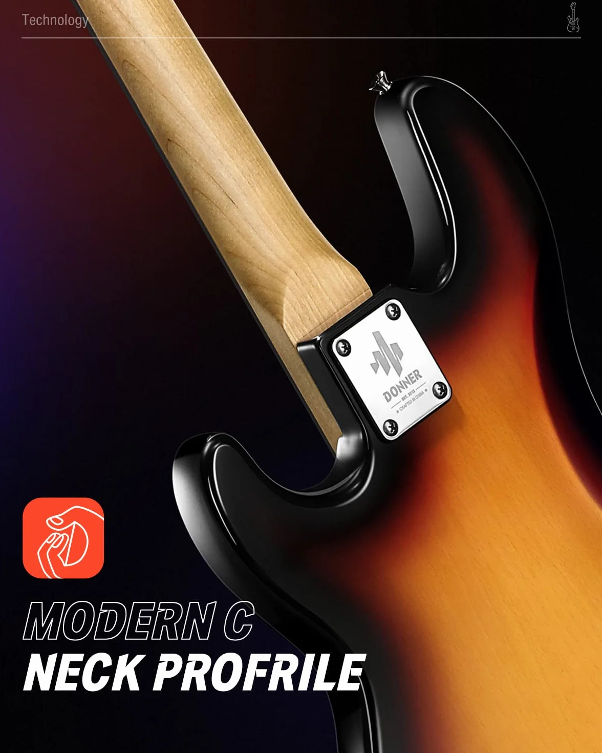 Donner 4 cuerdas Bajo Eléctrico Tamaño Completo con bolsa, correa de guitarra y cable de guitarra (Sunburst, DPB-510S)