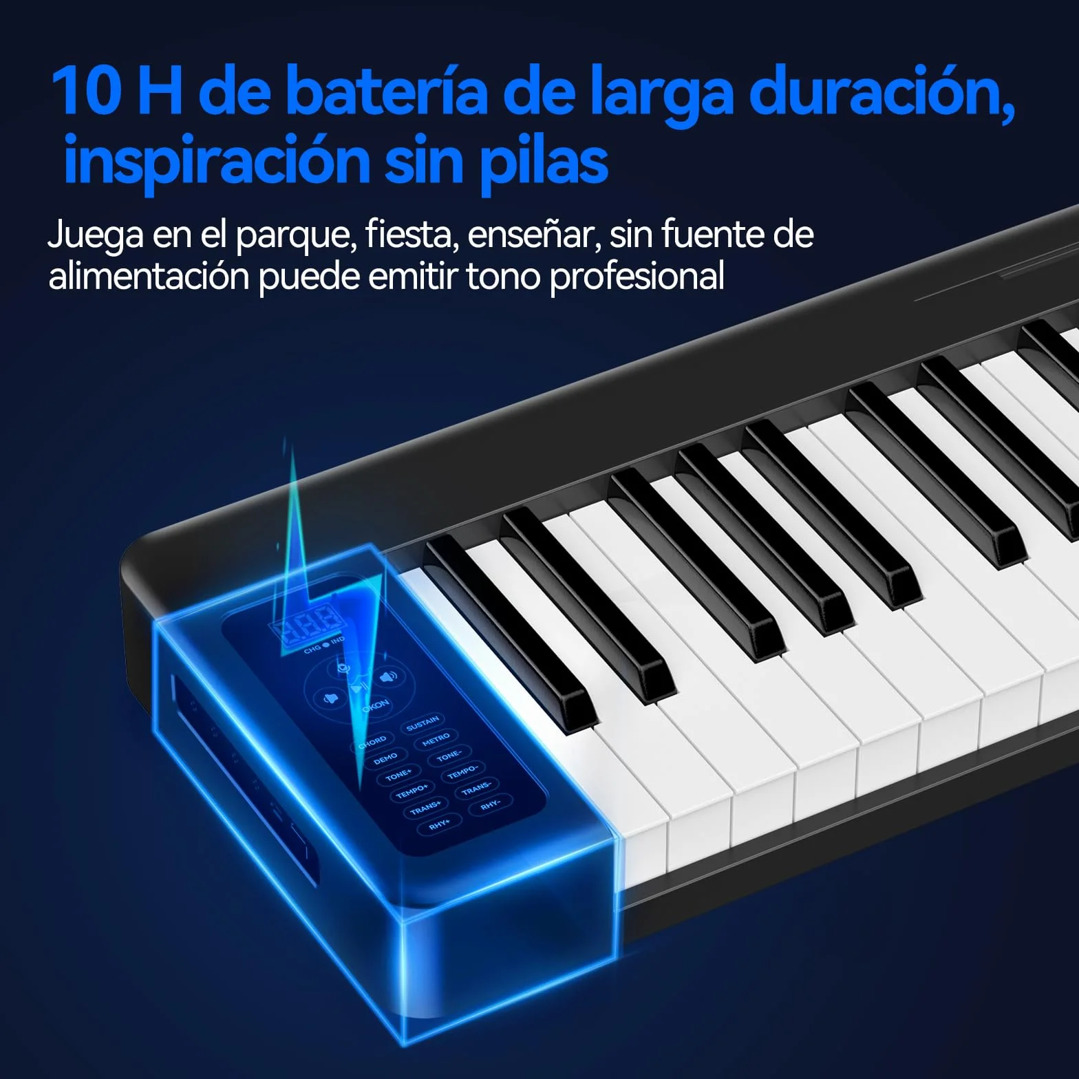 Rhymo Teclado Piano Plegable, 61 Teclas Piano Eléctrico Sensible, Teclado Eléctrico Portátil Contrapesado con Bluetooth MIDI, Teclado Digital Plegable para Principiantes, Viajar