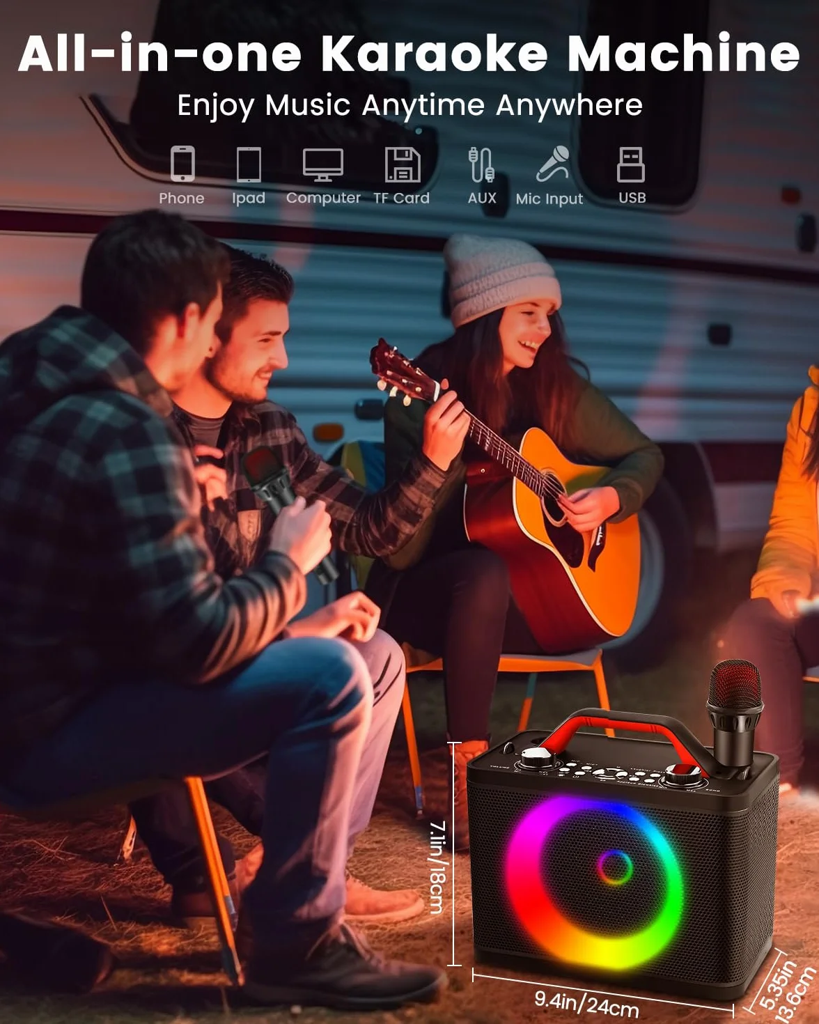 Karaoke Profesional Inalámbricos, ALPOWL Sistema de Altavoces pa Portátil con Microfono para Adultos y niños, Máquina con DJ y Luces para al Aire Libre/Interior