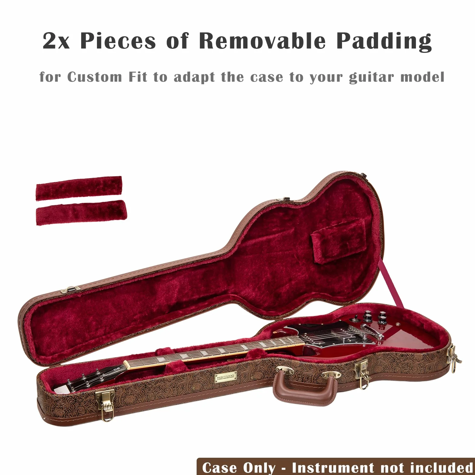 Crossrock Designer Series - Funda de Madera para Guitarras eléctricas Gibson SG, Cerradura de Seguridad, Patas de Metal, Espacio de Almacenamiento, Color marrón Flor (CRW530SGBQ), Marrón Flor, SG