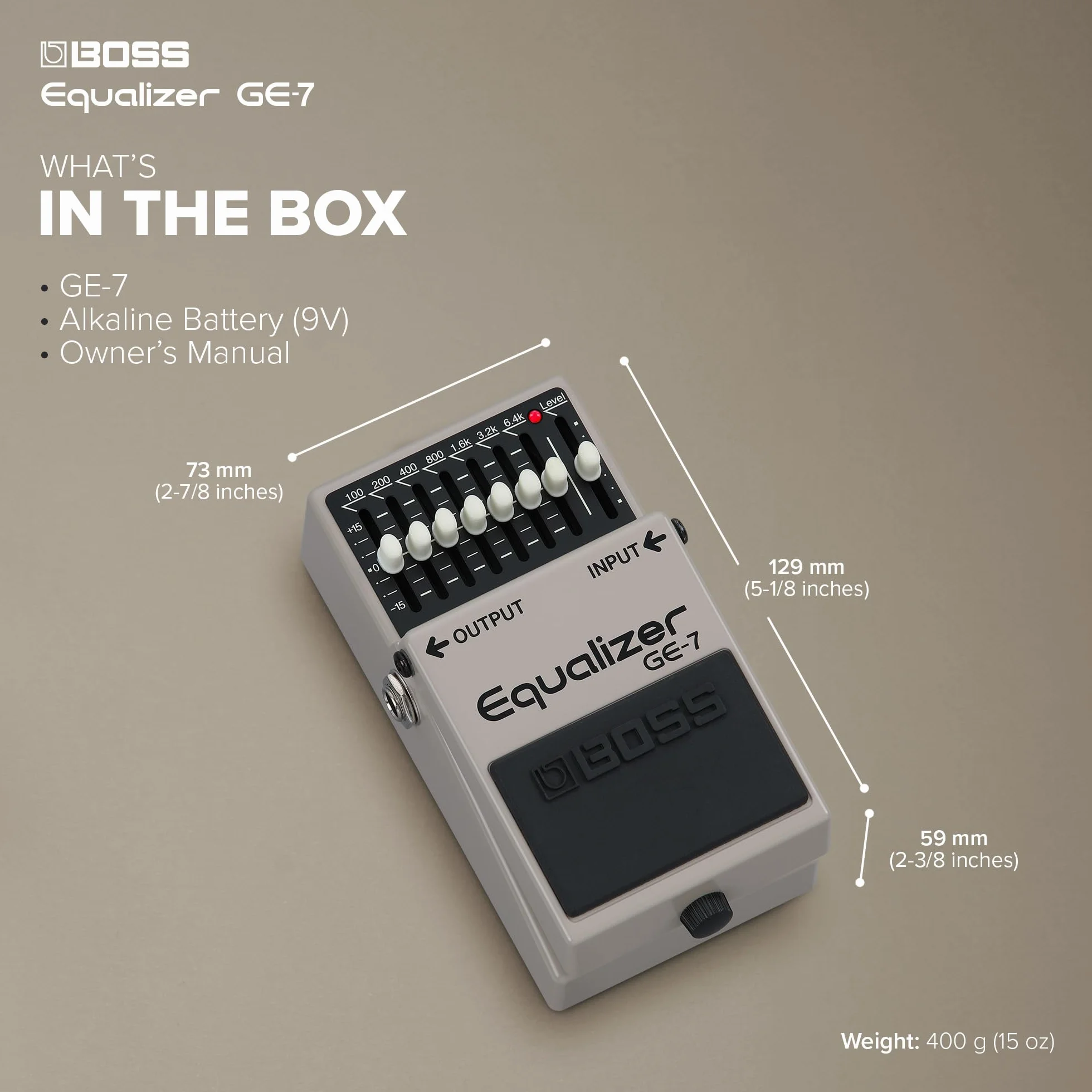 Pedal ecualizador de 7 bandas BOSS GE-7 — Pedal ecualizador compacto de 7 bandas con deslizadores de EQ ajustable