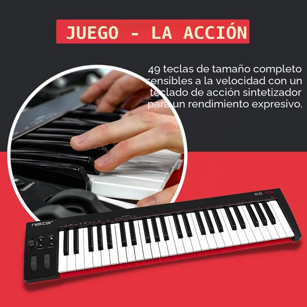 Nektar Controlador de teclado MIDI USB SE49 con integración Nektar DAW