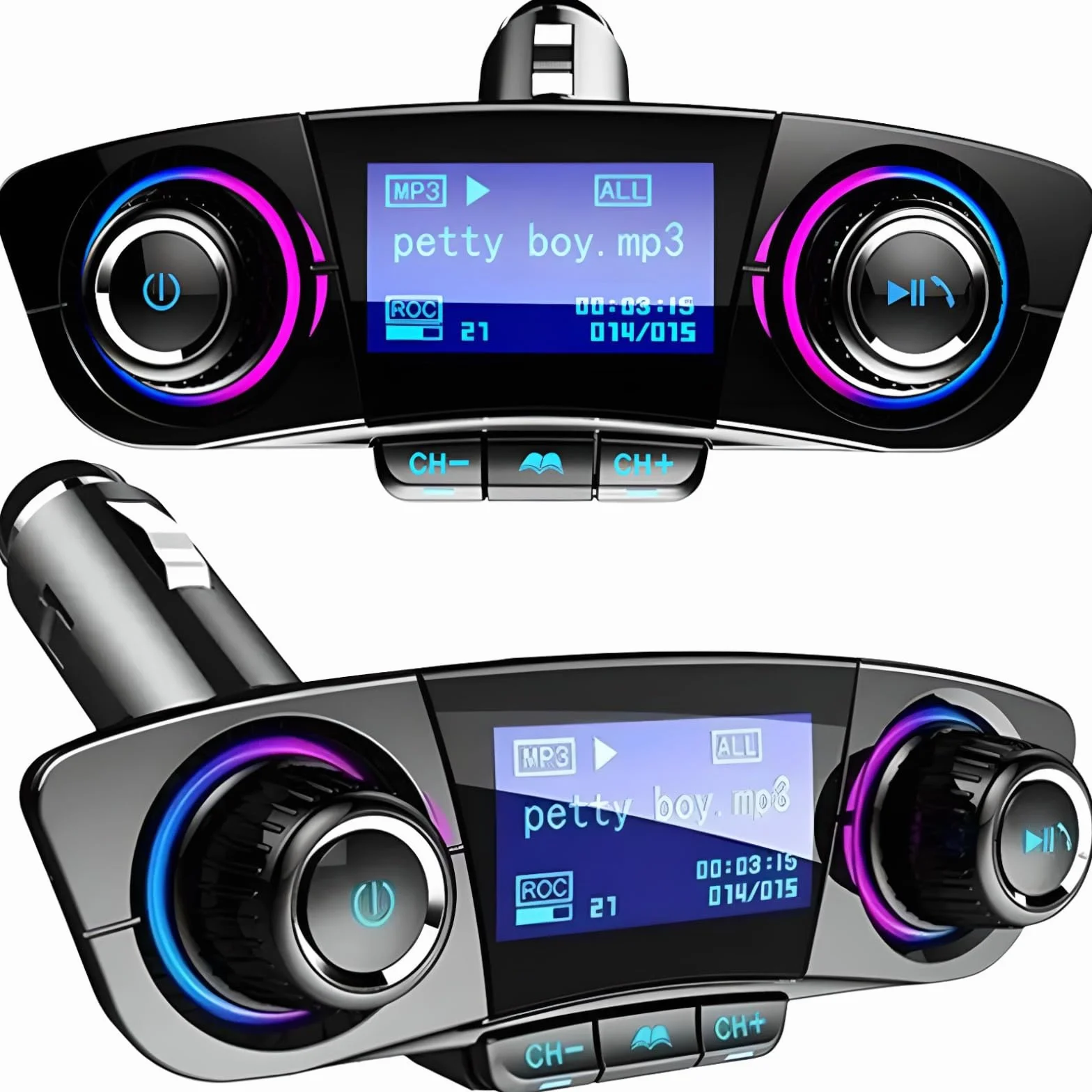 Retoo Transmisor FM Bluetooth 5.0 Coche Manos Libres Pantalla LCD Doble USB 3.4A Lector MicroSD 128GB Reproductor MP3 WAV WMA Reducción Ruido CVC