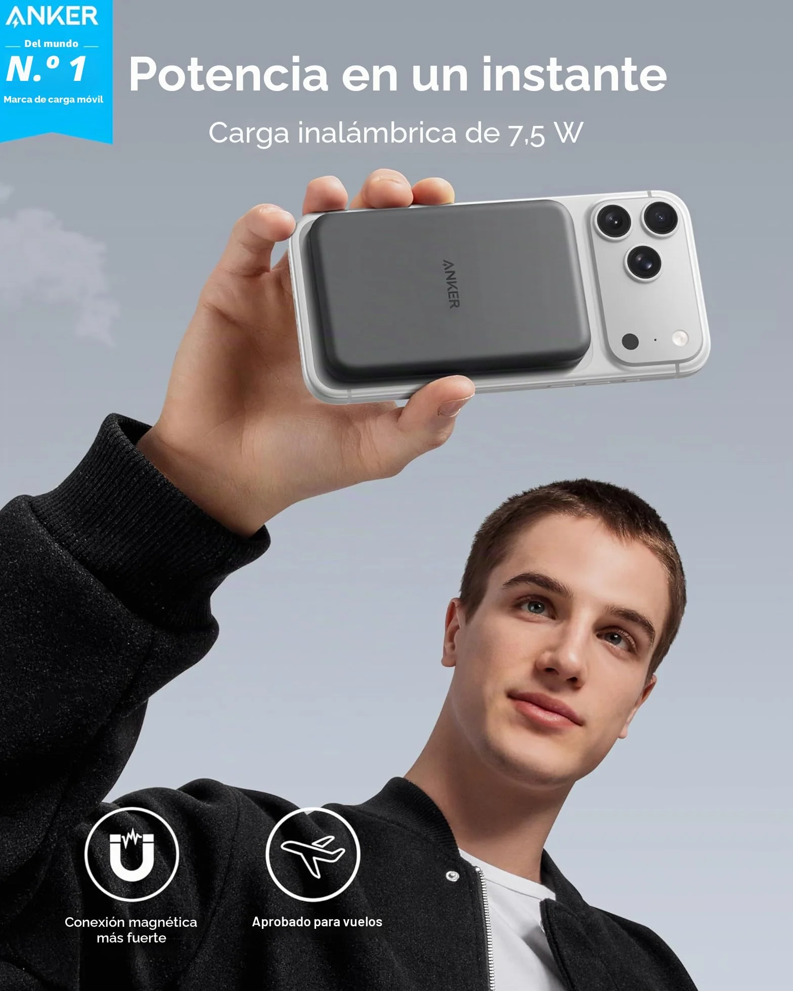 Anker Bateria Externa Magsafe 621 MagGo, 5000 mAh Power Bank Magsafe con Cable USB C, para iPhone 16/15/14/13/12 Series