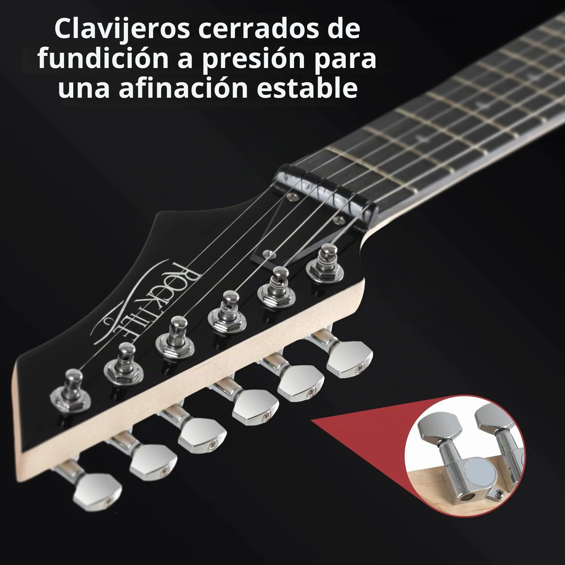 Rocktile Warhead E-Gitarra - Rocktile Heavy-Series - Cuerpo: Tilo - 2 Humbucker Pickups - 24 Trastes - Diapasón de madera dura seleccionada - Vintage String Thru Tremolo - Negro Brillante