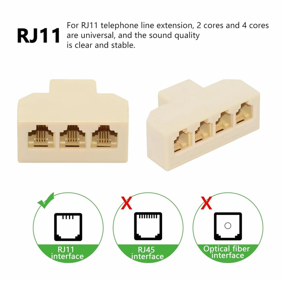 Cablecc 4 Adaptadores Divisores de Teléfono 6P4C RJ11 RJ12 1 Entrada 2 Salidas 1 a 4 Vías