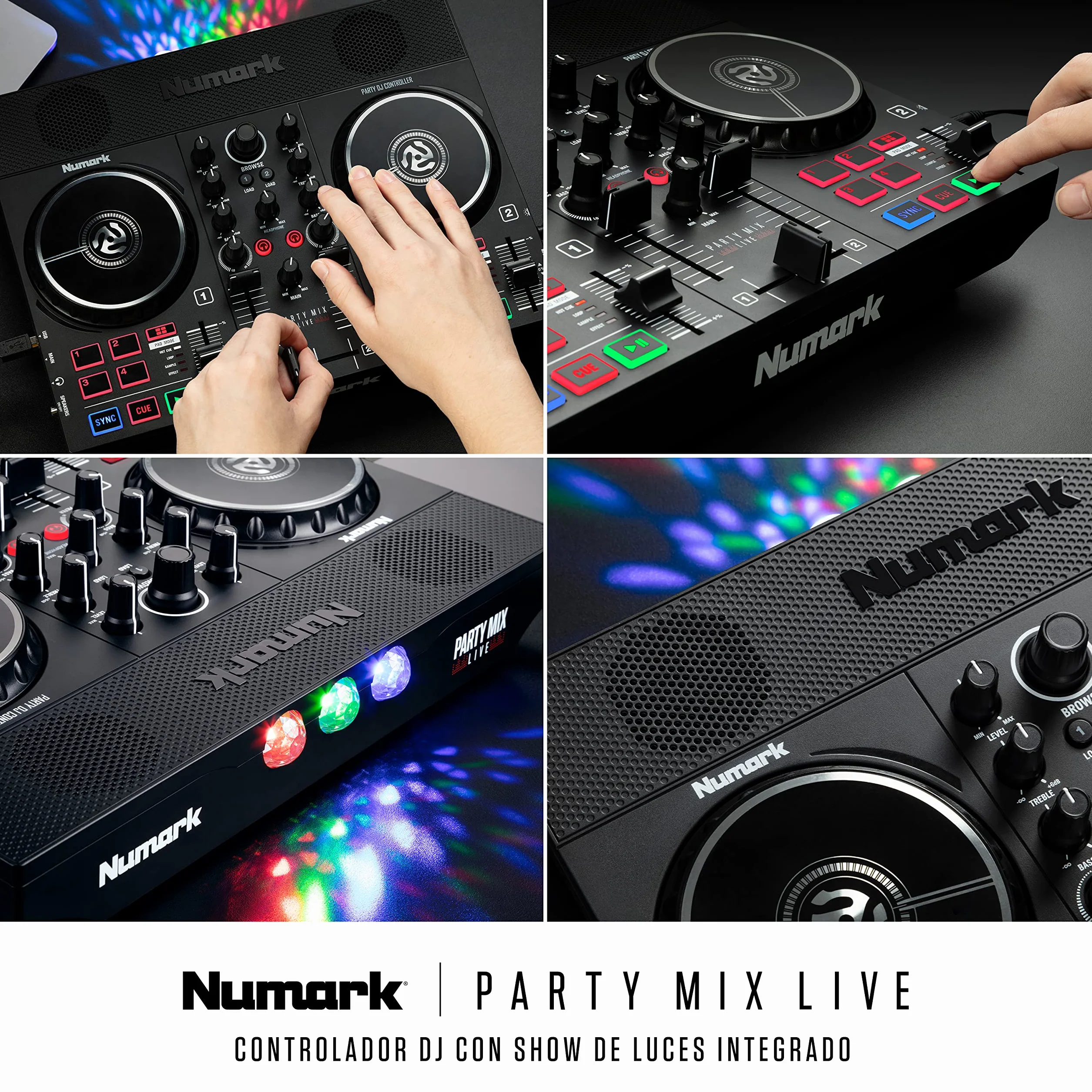 Numark Party Mix Live Controladora DJ, Mesa DJ Con Luces DJ, Altavoces, Mezclador DJ e Interfaz Audio, Con Serato DJ Lite