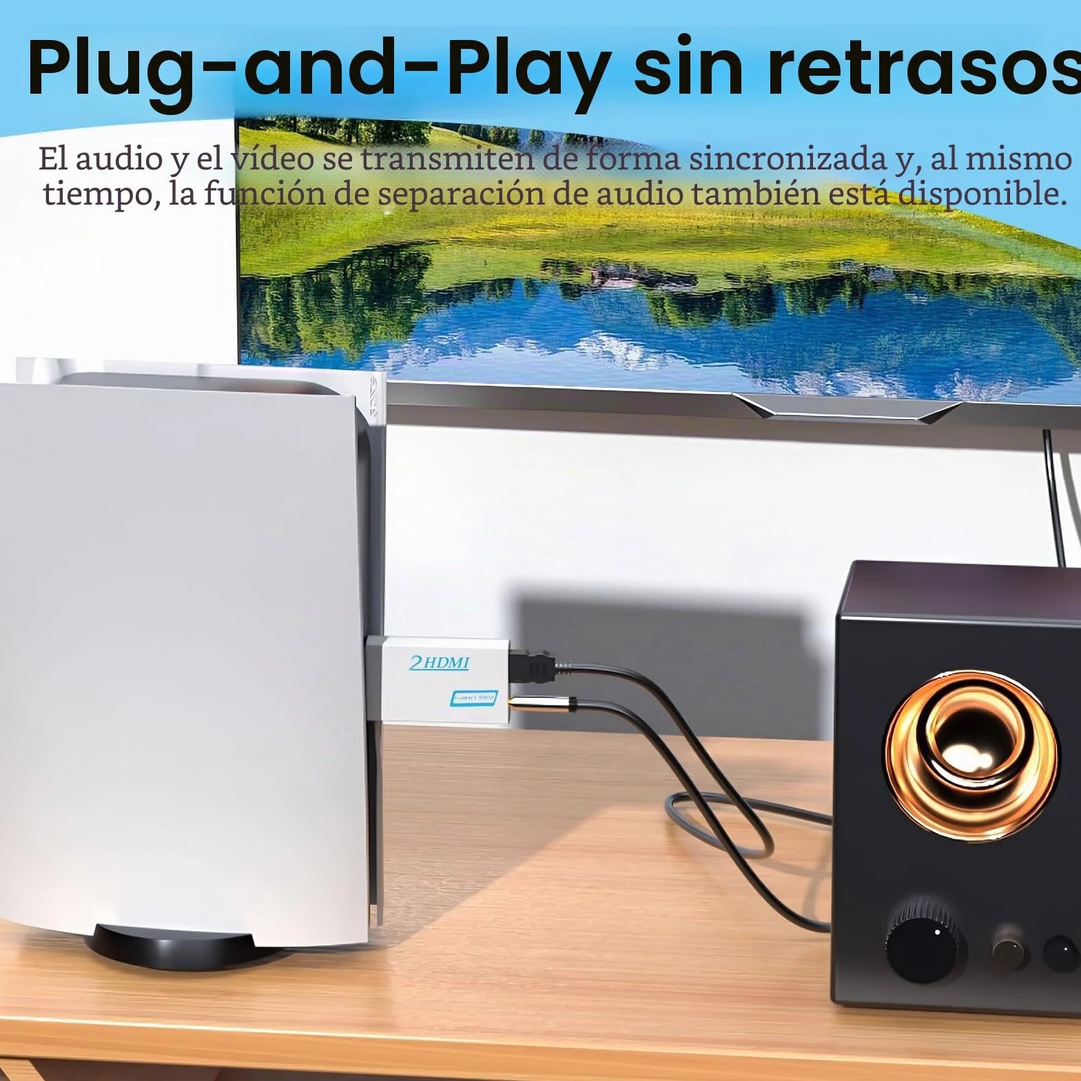 Adaptador para Wii a HDMI Convertidor para Wii a HDMI Video Converter Full HD 1080P con 3,5mm Salida de Audio Admite Todos Los Modos Pantalla for W-ii Display Modes720P NTSC para Monitor Projector TV