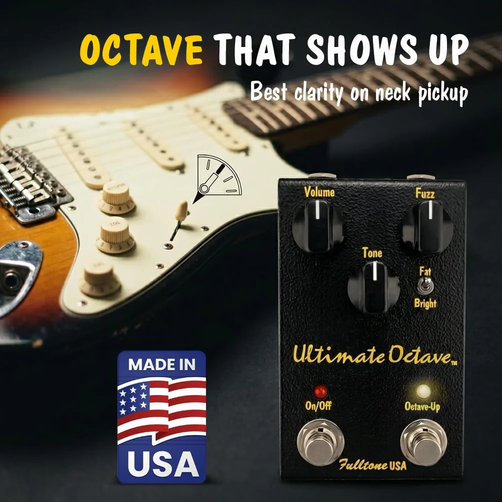 Fulltone Ultimate Pedal de octava de guitarra Fuzz con octava superior, interruptor Fat/Bright, transistor BC108, True Bypass, hecho a mano en EE. UU., negro