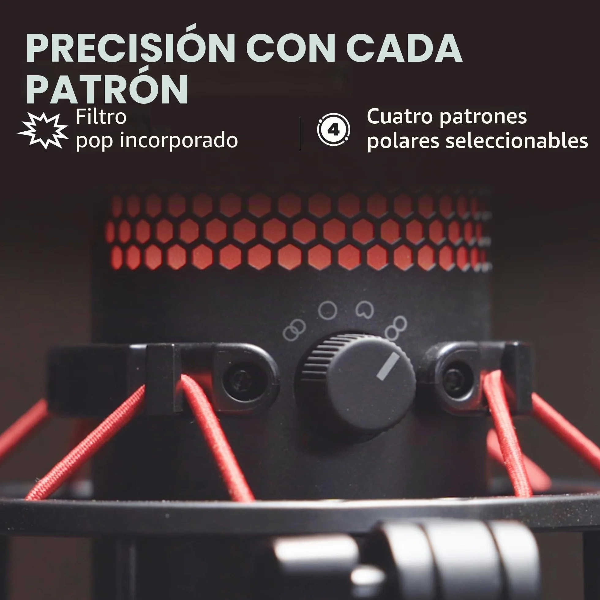 HyperX QuadCast - Micrófono de condensador USB, soporte de choque antivibración, cuatro patrones polares, filtro pop, control de ganancia, para PC, PS4, PS5 y Mac, Negro y Rojo