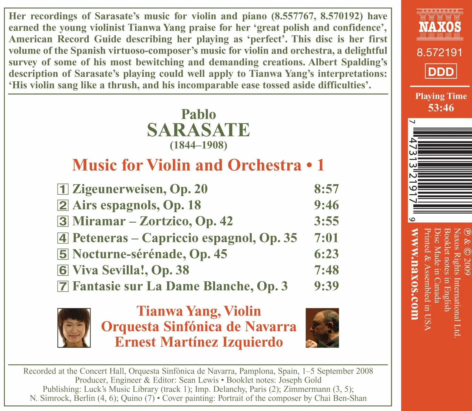Sarasate : Musique pour violon et orchestre, Vol. 1