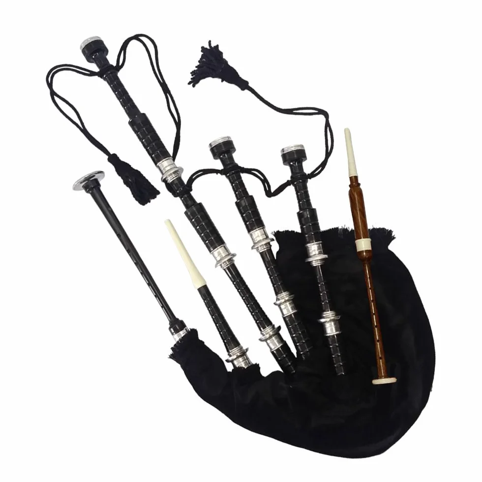 Escocés gaita palisandro acabado plata Plain Mounts negro Highland gaita de tamaño completo con accesorios