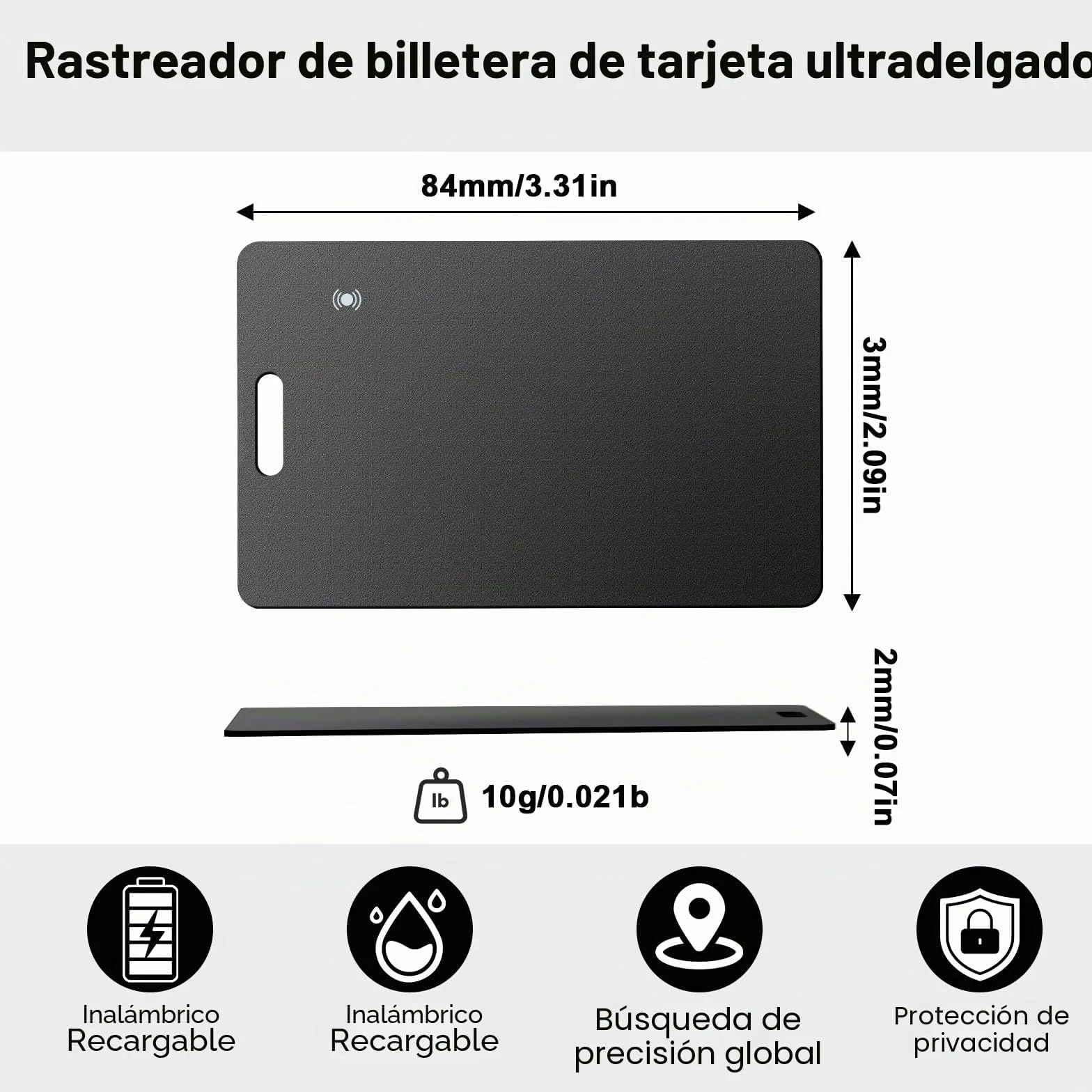 Localizador de billetera para Android, tarjeta del rastreador de billetera delgada de 2 mm, compatible con la aplicación Google Find My Device (solo Android), IP68 impermeable, carga inalámbrica