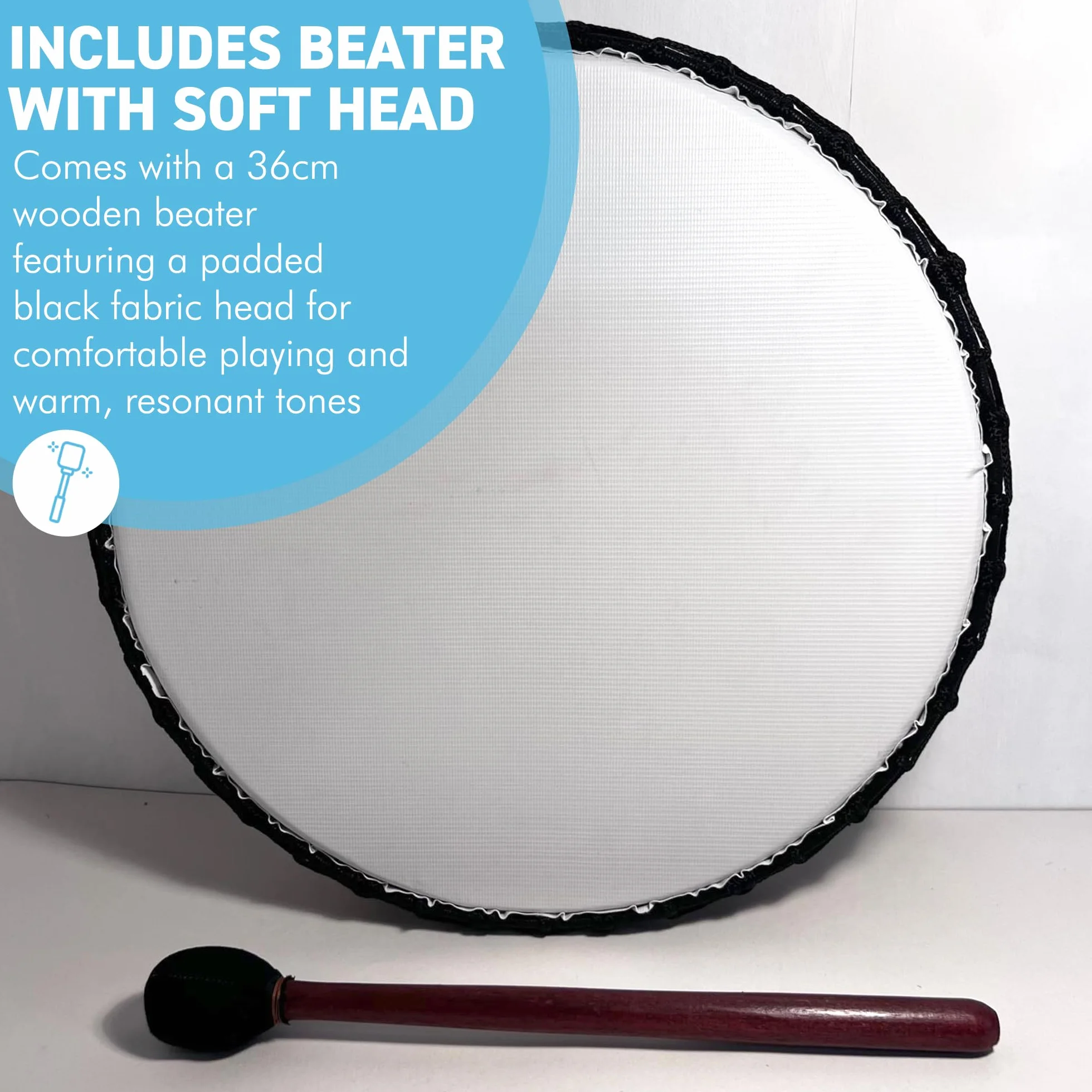 Tambor vegano chamánico grande de 40 cm con batidor de madera, instrumento de percusión con tono resonante profundo