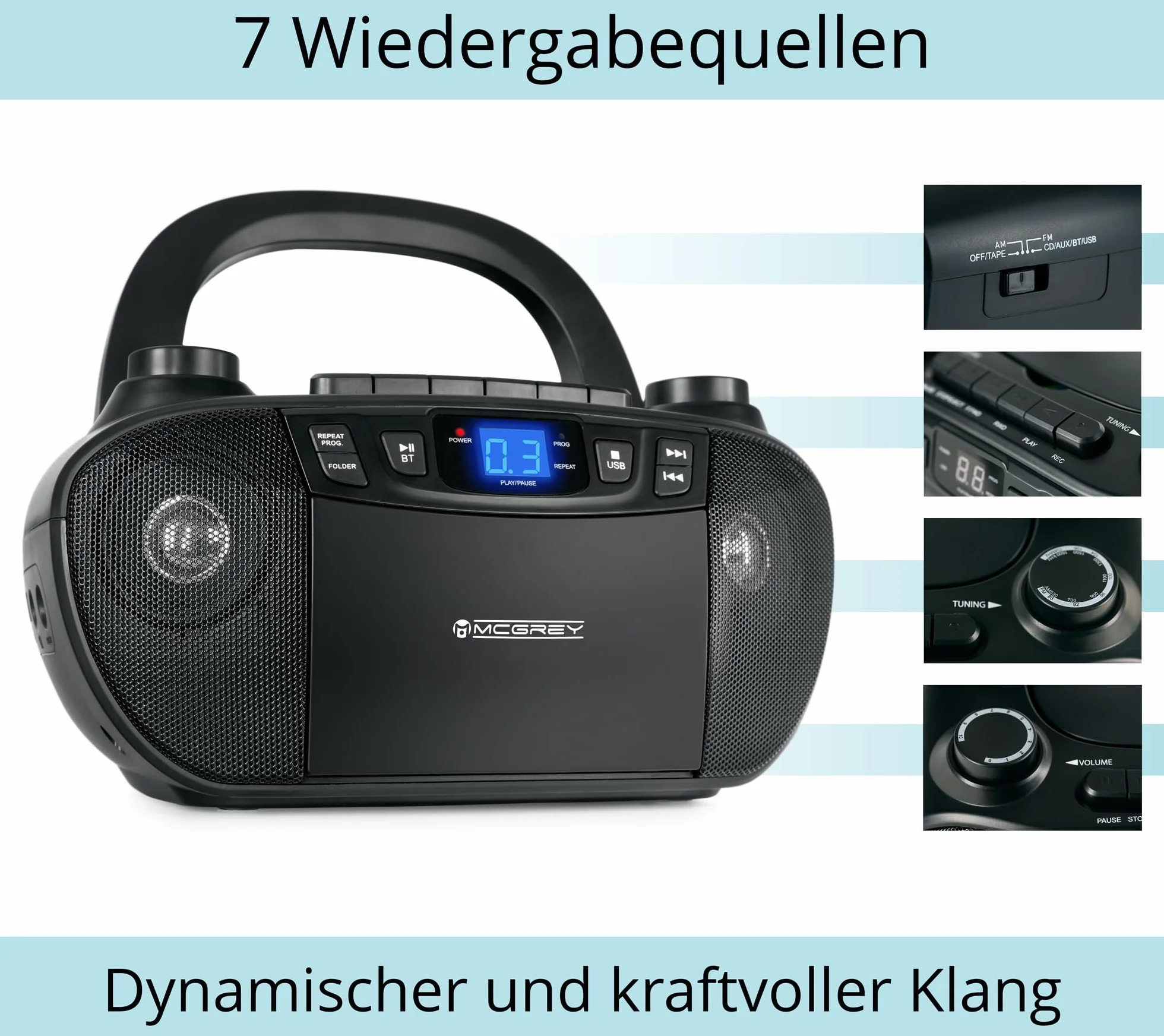 CDB-1016U BK Boombox cassette, reproductor CD, radio, Bluetooth y USB - grabador, entrada AUX, salida auriculares - funcionamiento por cable o 6 pilas