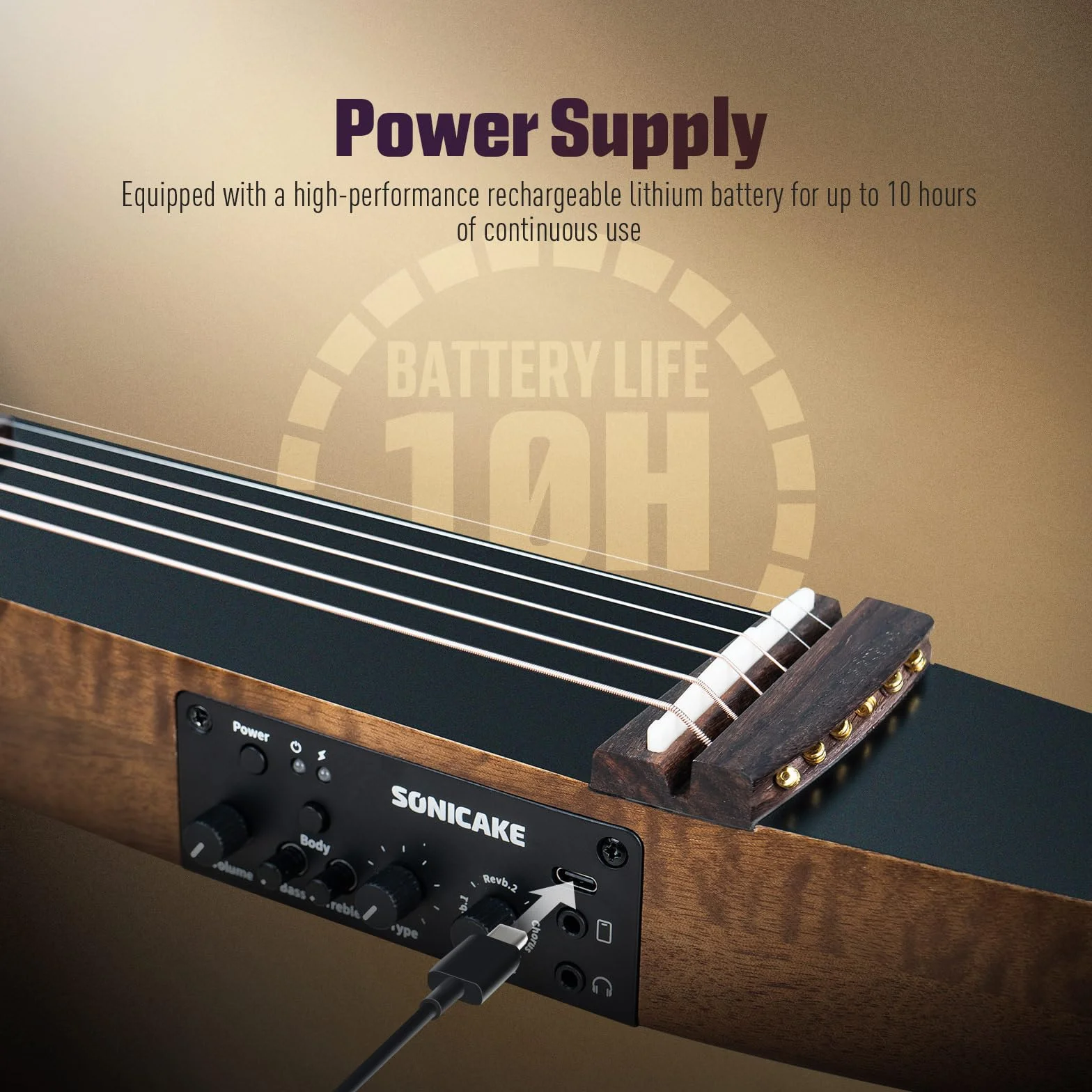 SONICAKE Guitarra Acústica-Eléctrica Portátil Cuerpo de Caoba Maciza, Marcos Fáciles de Montar, Preamplificador Sim de Múltiples Formas de Cuerpo, Funda y Accesorios QGT-01