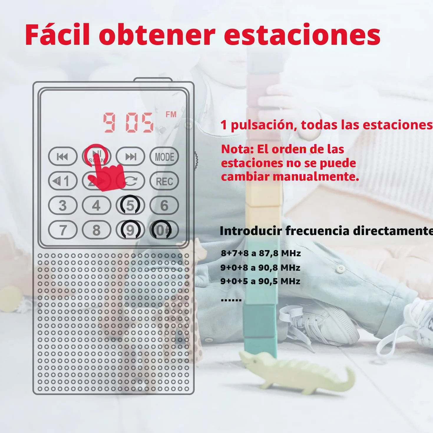 PRUNUS J-328 FM Radio Portátil Pequeña Recargable con Grabadora, Mini Radio de Bolsillo SD/TF/AUX, Reproductor de Música (Rojo)