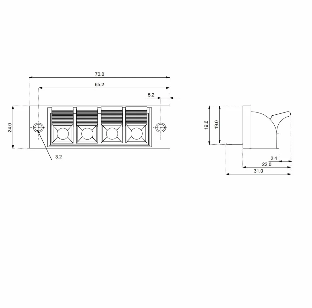 TECHZOCO Bornes para Altavoz, Terminal para Altavoces, Regleta de Bornes, Conexión por Soldadura, ABS, 4 Terminales, 70x24x22 mm