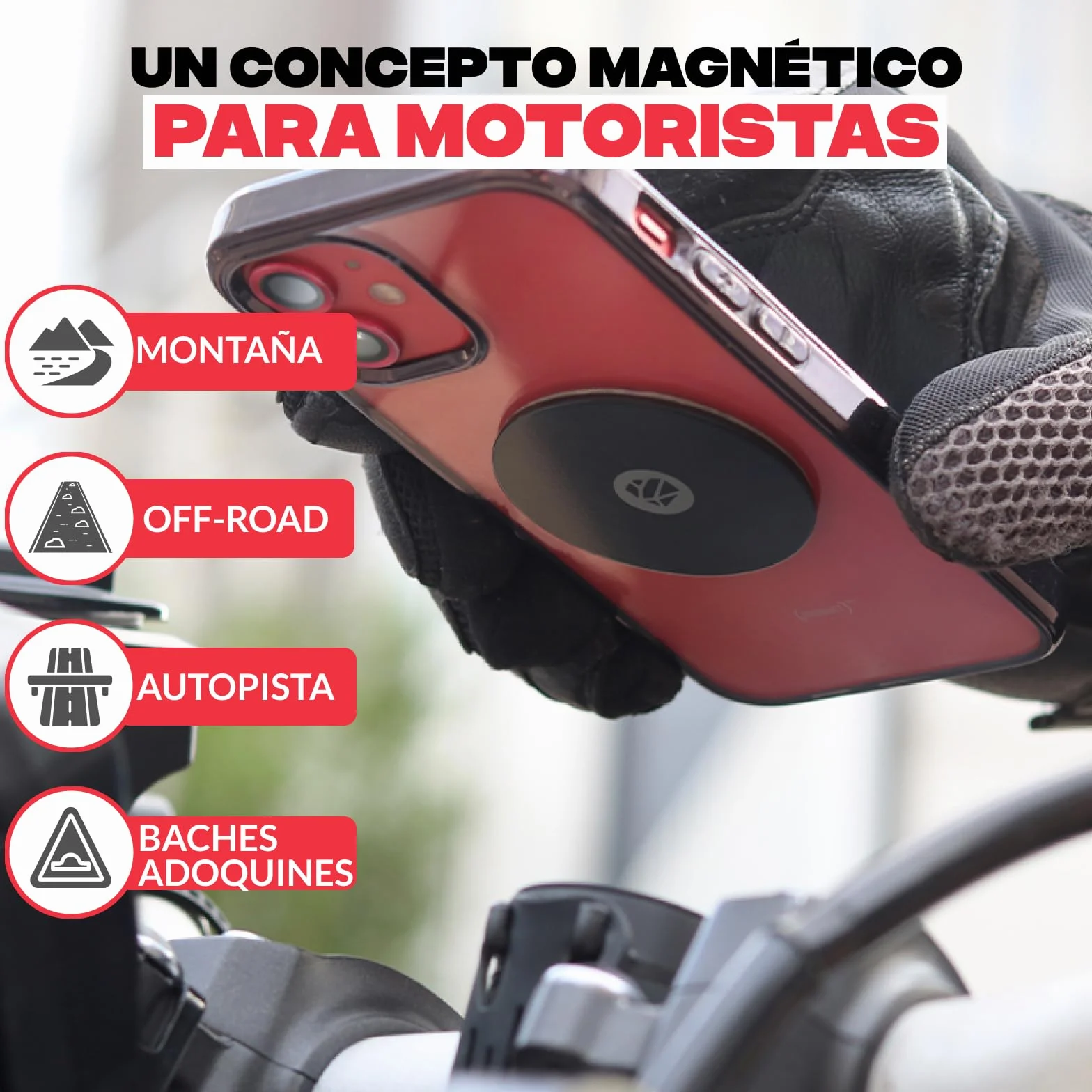 Shapeheart Soporte Móvil Moto Magnético con Fijación Manillar Universal Placa Metálica