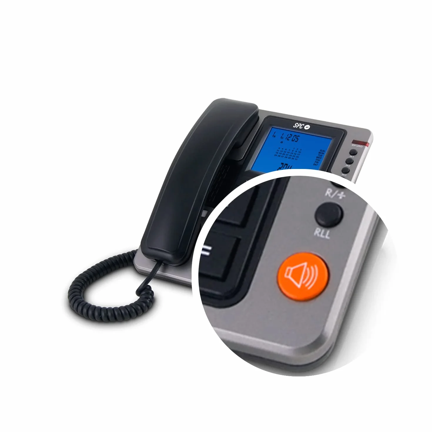SPC Office Pro Teléfono Fijo sobremesa con Pantalla iluminada, 7 Memorias Directas, Identificador de Llamadas y Manos Libres