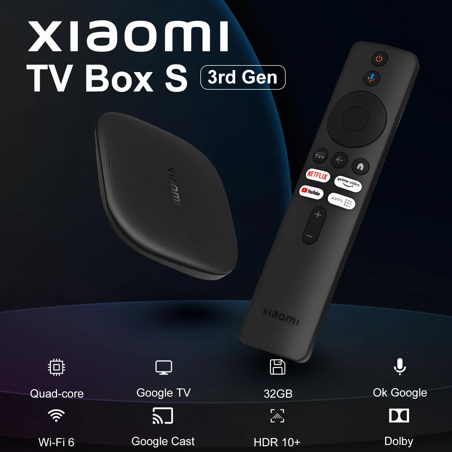 Xiaomi Mi TV Box S 3rd Gen 2GB RAM 32GB ROM Wi-Fi 6 4K Ultra HD Streaming Google TV Czarny