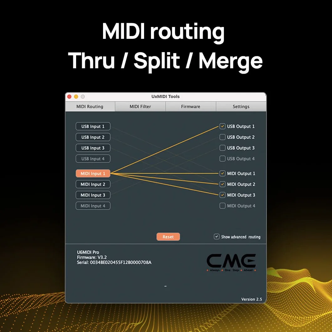 CME U6MIDI Pro – Interfaz MIDI con Router, Mapeo y Filtro, USB MIDI Plug & Play para Ordenadores, MIDI Independiente 3 Entradas / 3 Salidas para Merge, Split y Thru