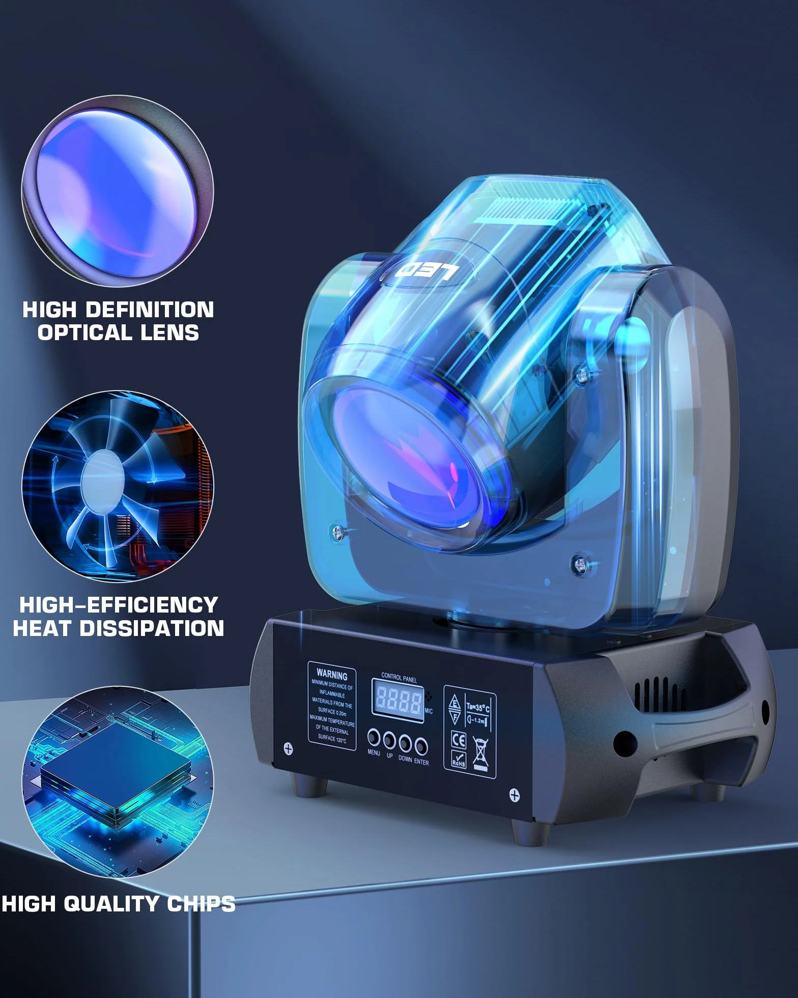 2 unidades 100W cabeza móvil luces LED para DJ, luces de fiesta de discoteca con prismas de gobos giratorios activados por sonido para bodas, fiestas, iglesias, bandas, espectáculos, bar