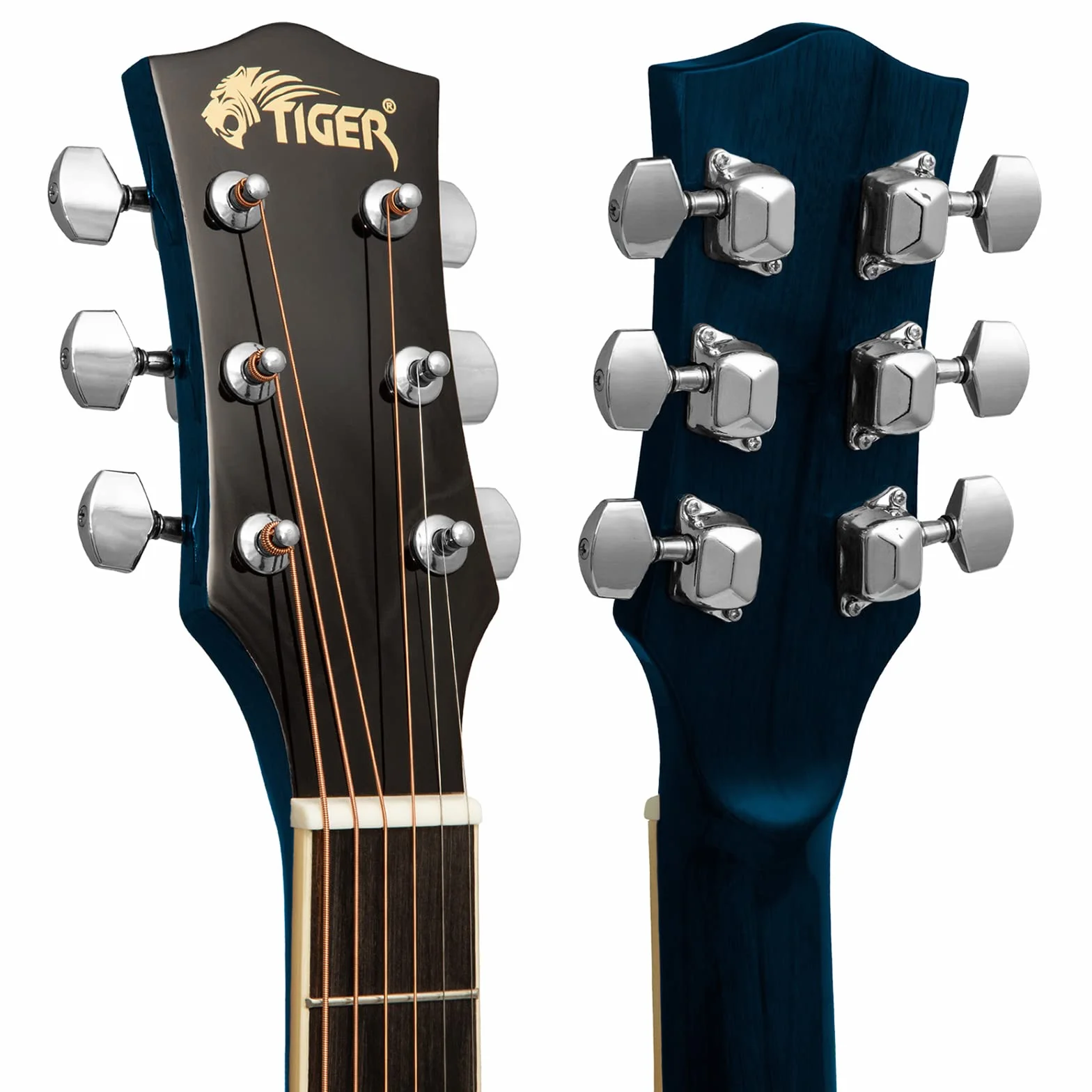 TIGER ACG4-BL Guitarra electroacústica para estudiantes de tamaño completo con ecualizador incorporado, funda, correa, cuerdas de repuesto y púas - Azul