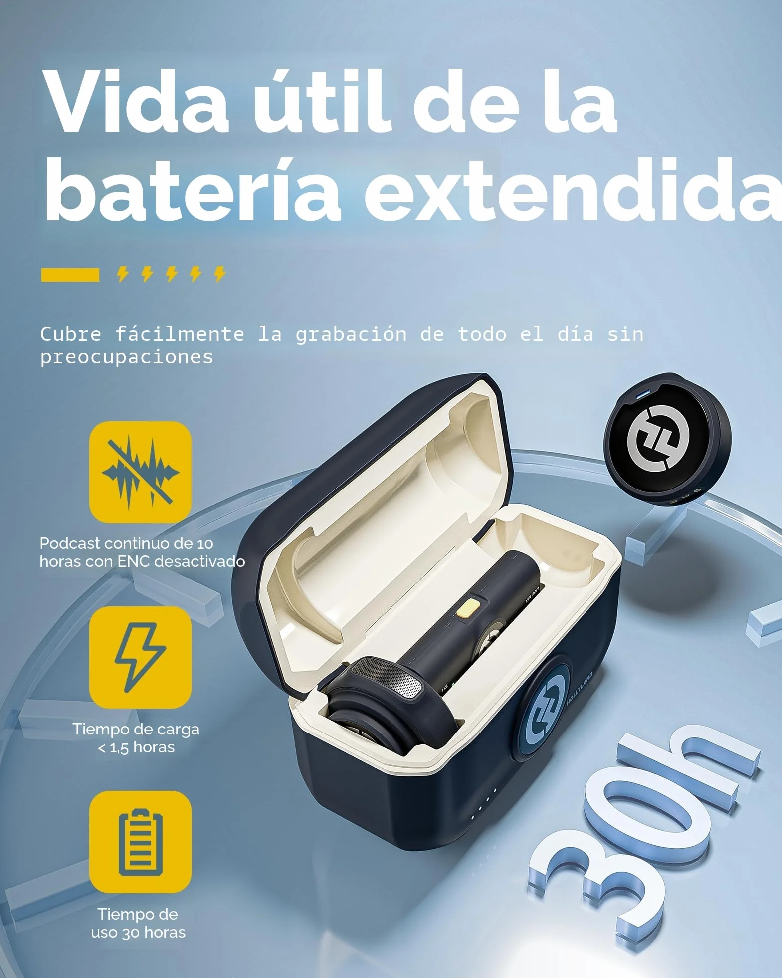 Hollyland Lark M2 Micrófono Inalambrico Solapa Compatible con Teléfonos Android, iPhone 15, 300 m, Hi-Fi Audio, Cancelación de Ruido, 30H Duración, Micrófono Inalámbrico para Livestream Vlog - Negro