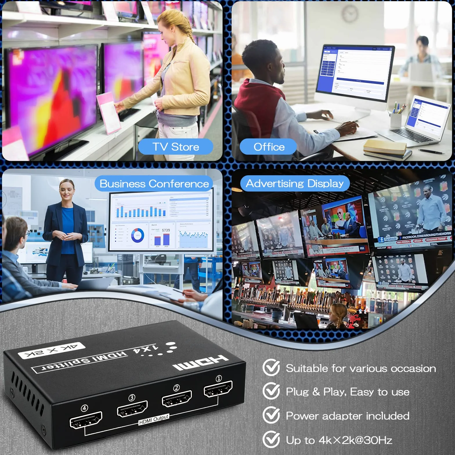 Divisor HDMI 4 Puertos 1 Entrada 4 Salidas 4K@30Hz HDCP para PS4 Xbox HDTV